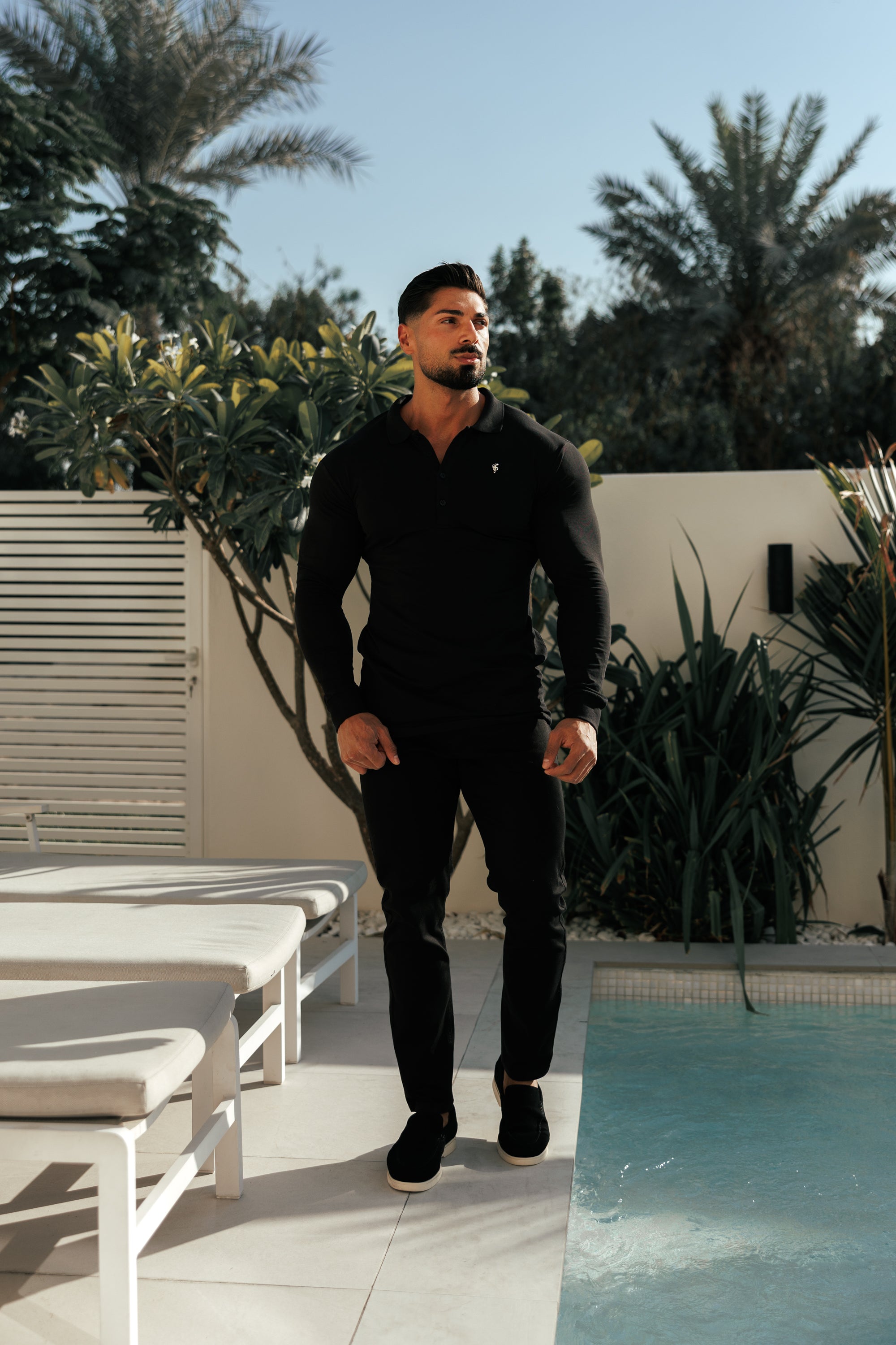 Black / Silver Polo Shirt Long Sleeve - FSH1396