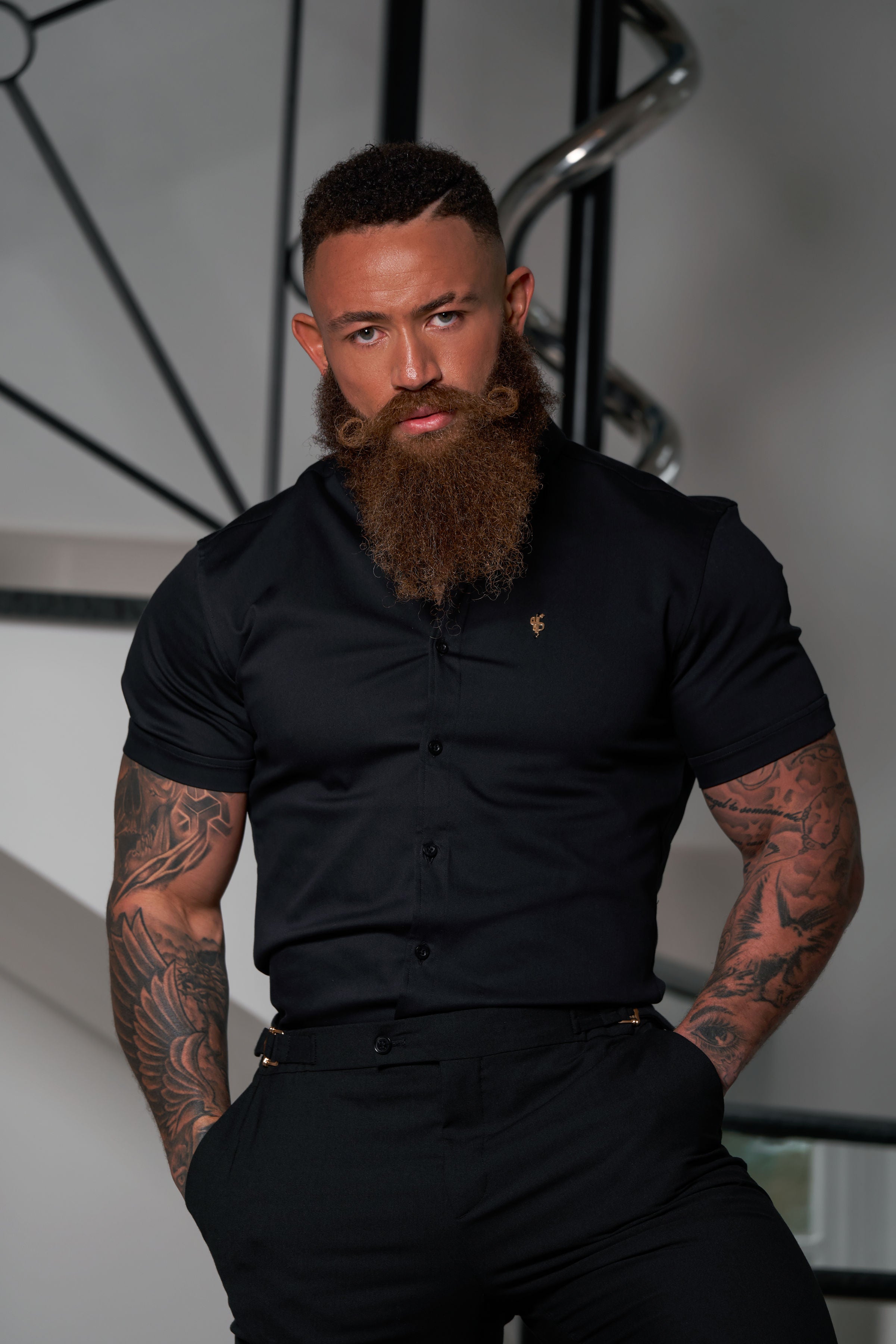 Slim Formal Black Stretch Trousers With Gold Waist Adjusters - FST041