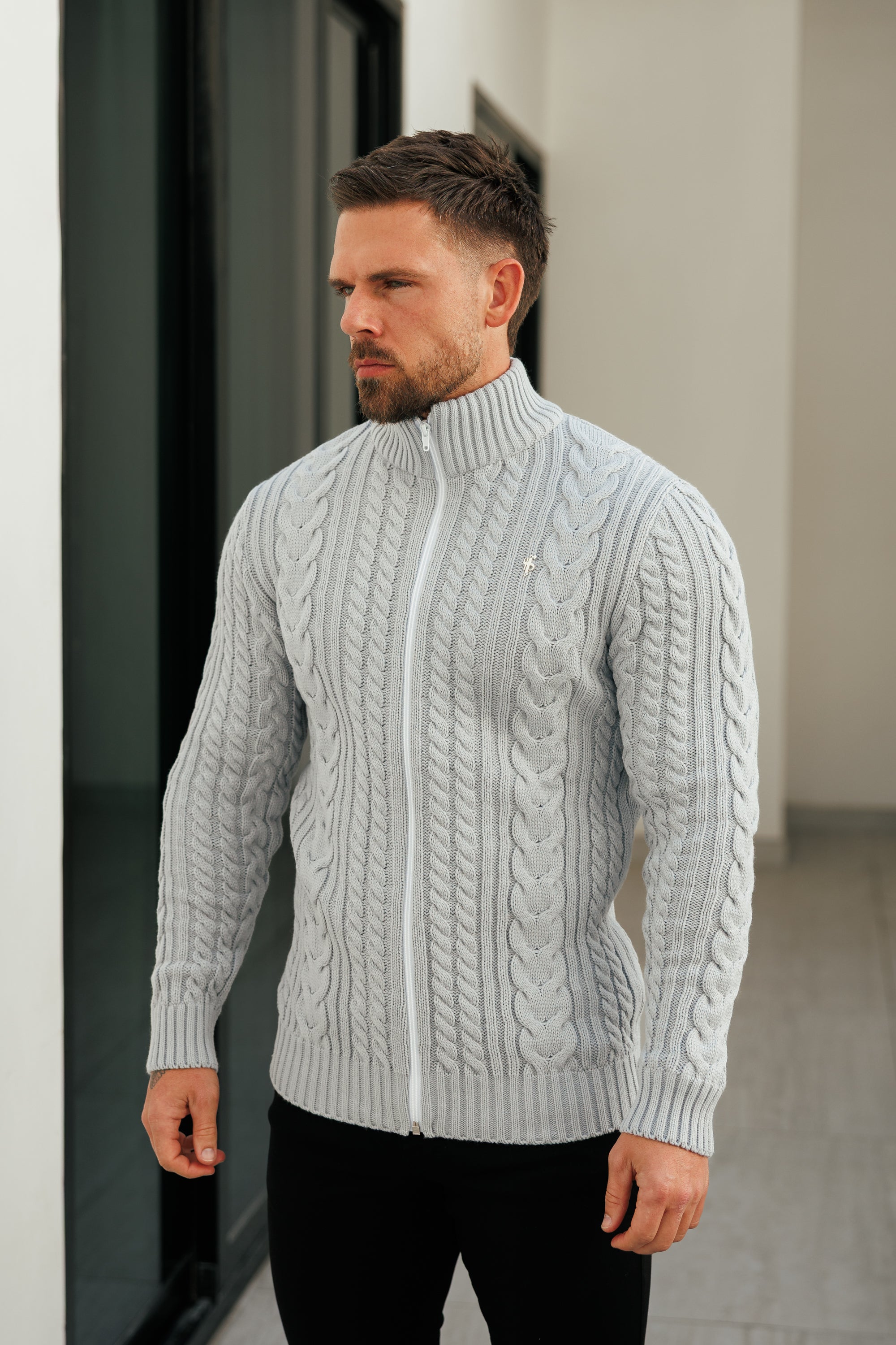 Chunky Zipped Cardigan Cop Grey -  FSJ149