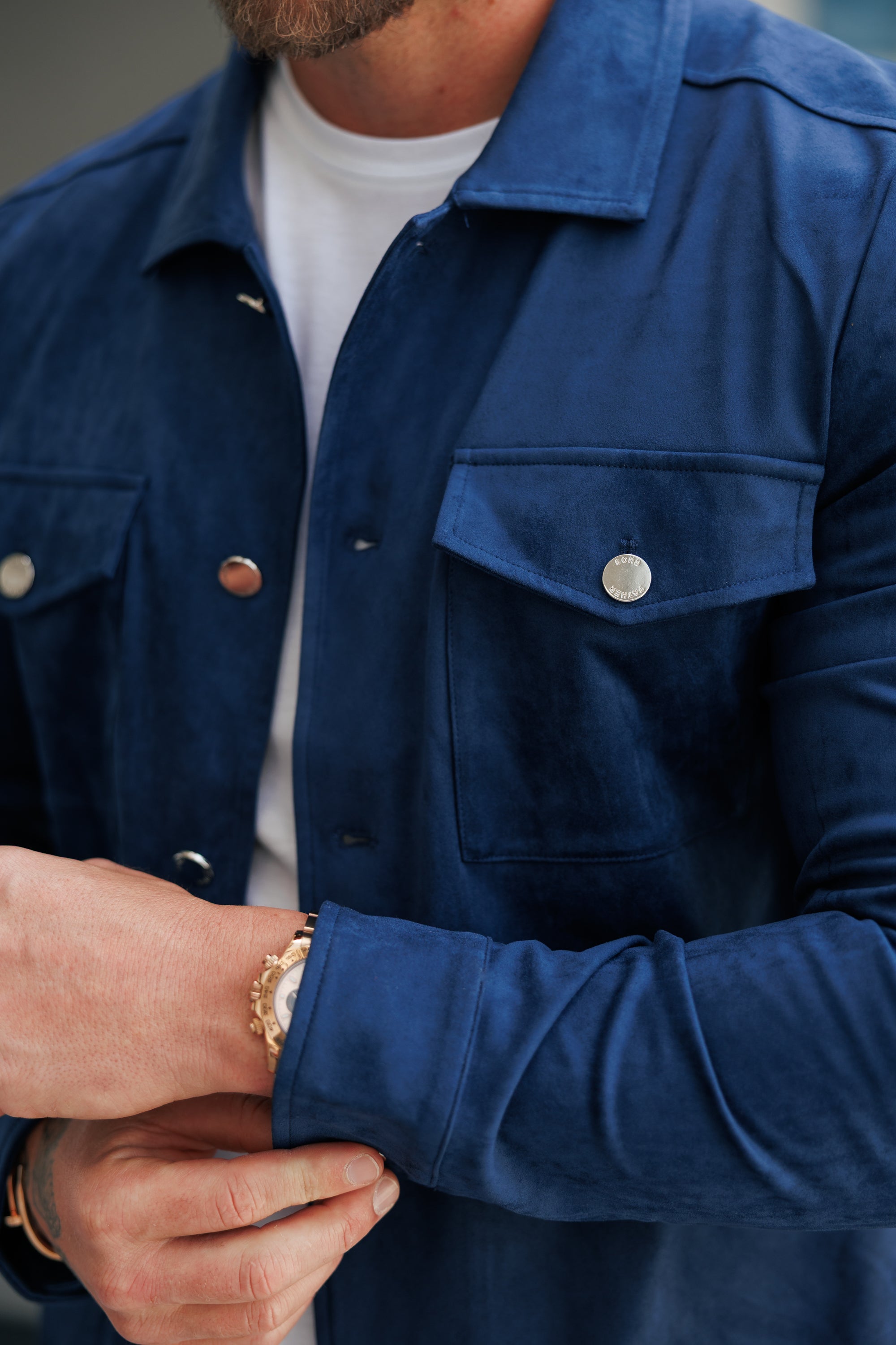 Suede Feel Button Up Jacket Navy / Silver - FSN221