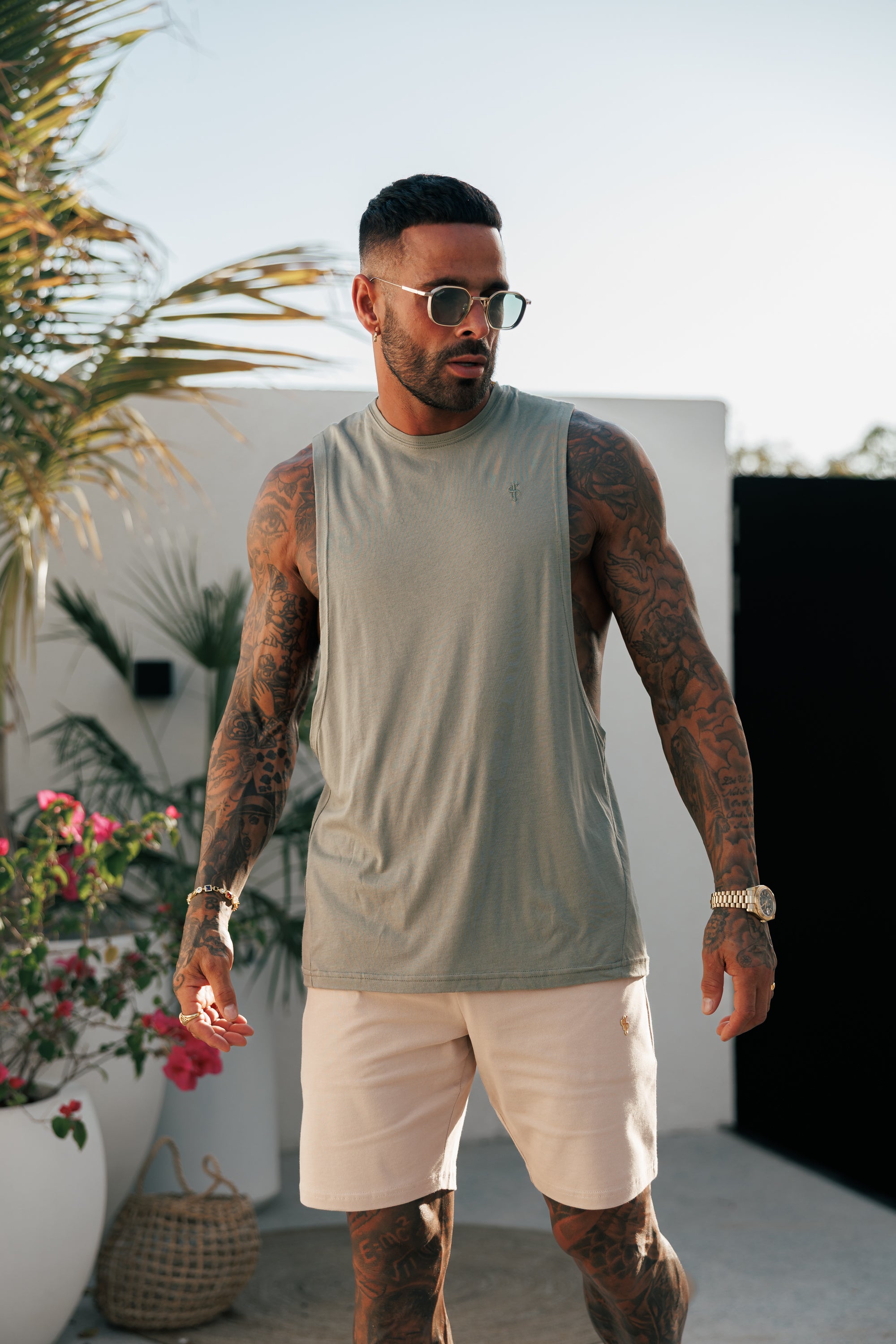 Classic Bamboo Dropped Armhole Olive Vest - FSH1341 (PRE ORDER 11TH JUNE)