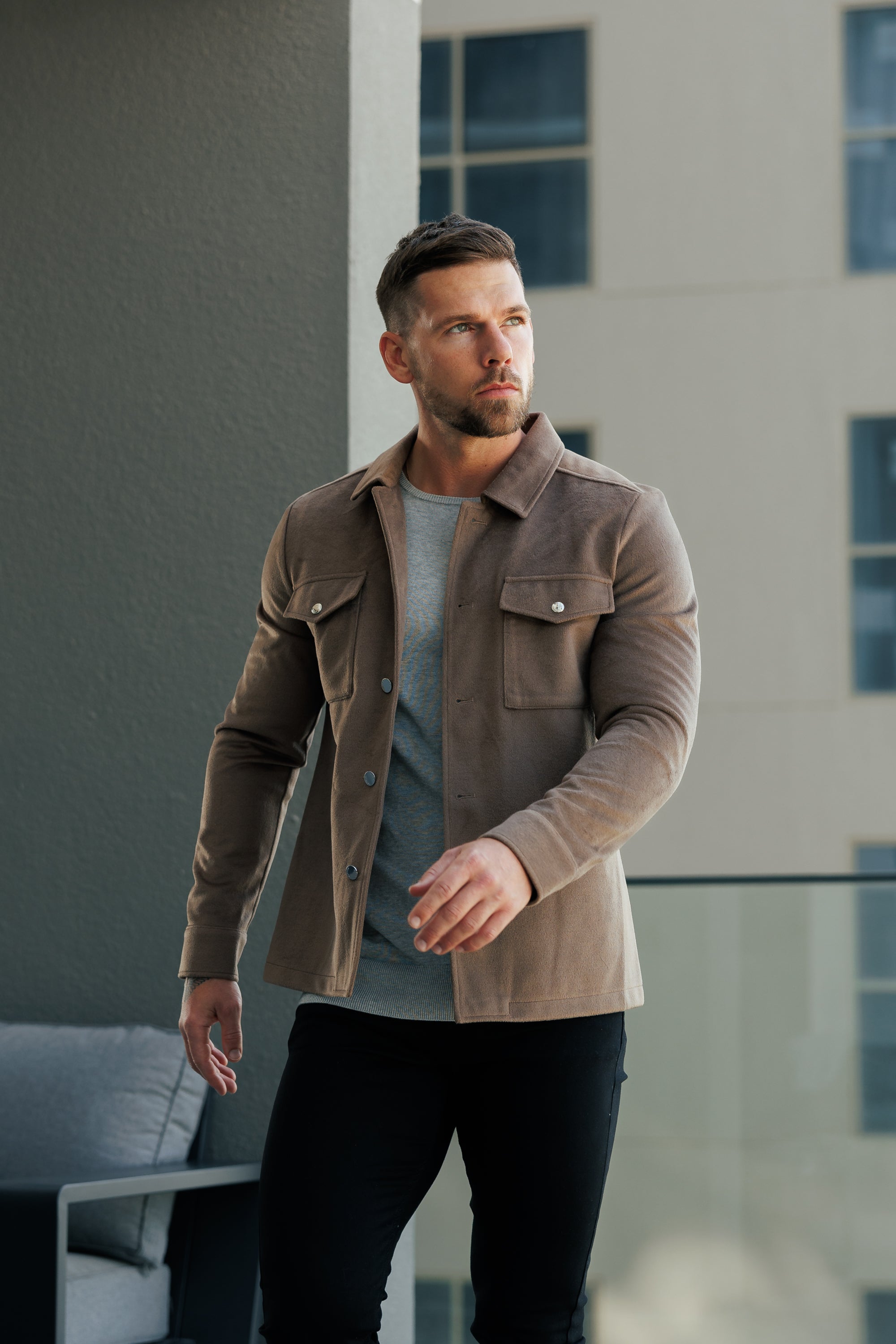 FS Brushed Button Up Plain Jacket Taupe - FSN184 