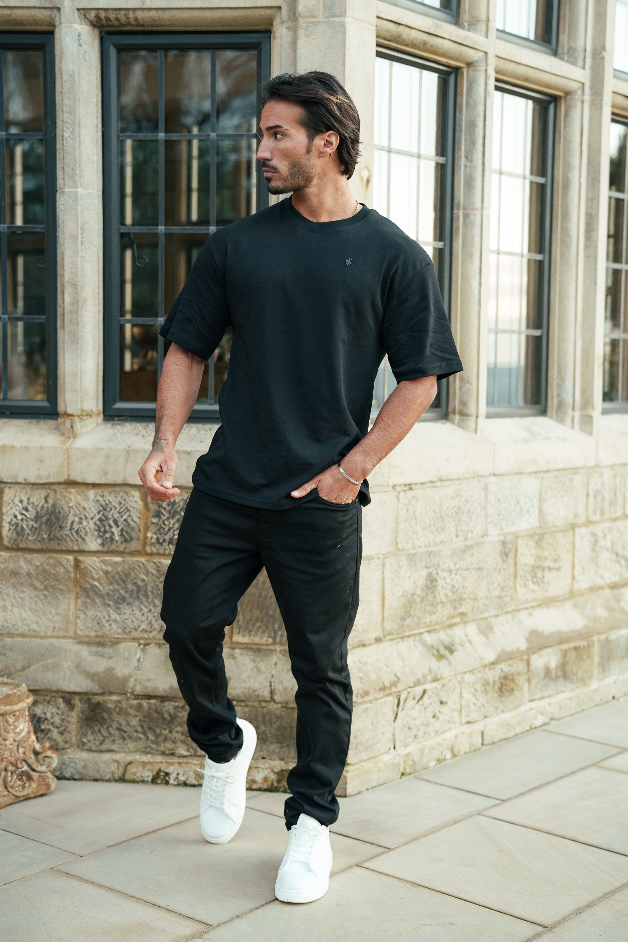 Black / Black Oversized Crew T Shirt - FSH1418