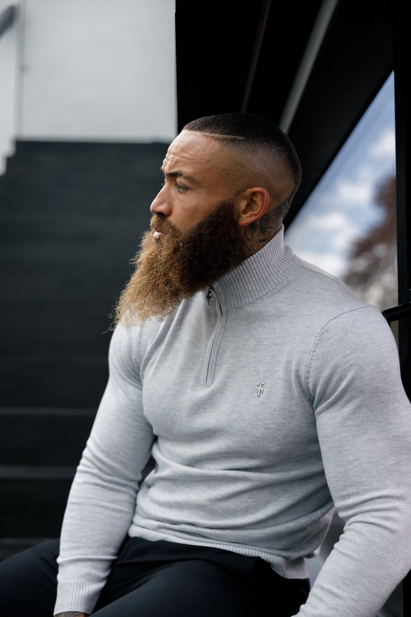 FS Light Grey Funnel Neck Knitted Jumper With FS Branding  - FSN193