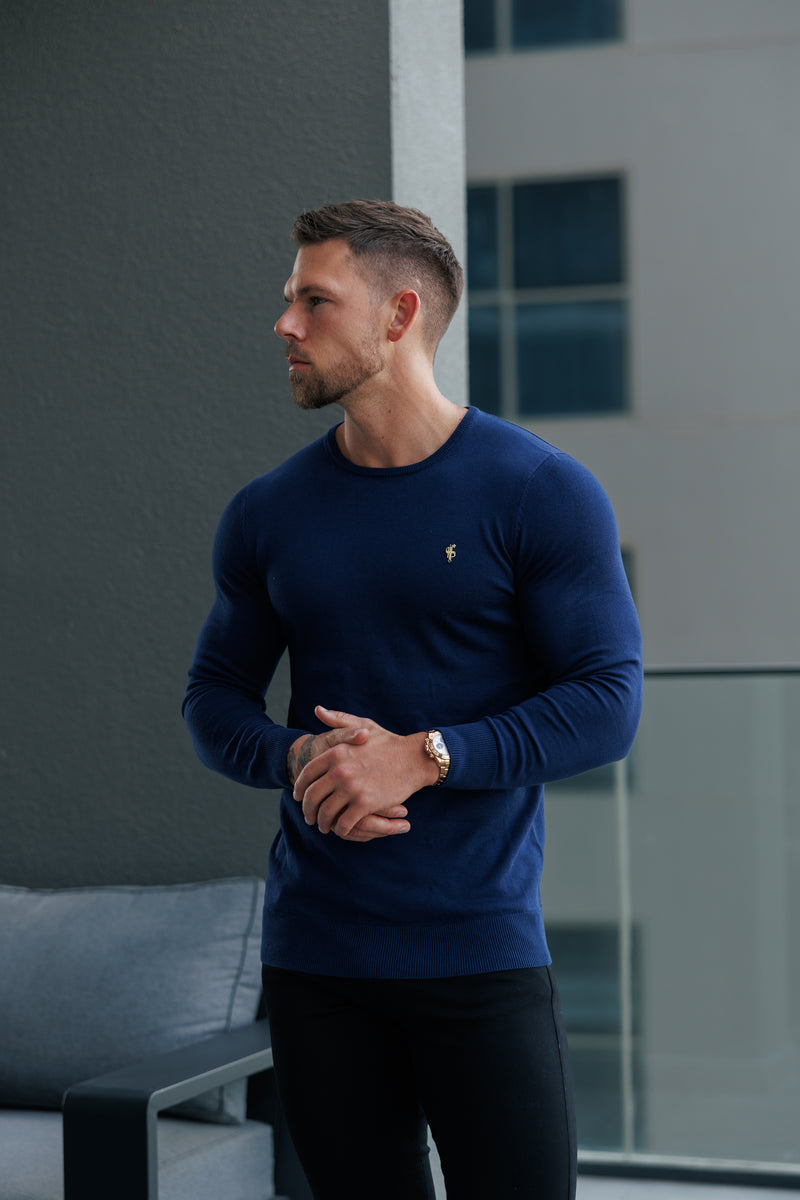 FS Navy Crew Neck Knitted Jumper With FS Branding -  FSN197