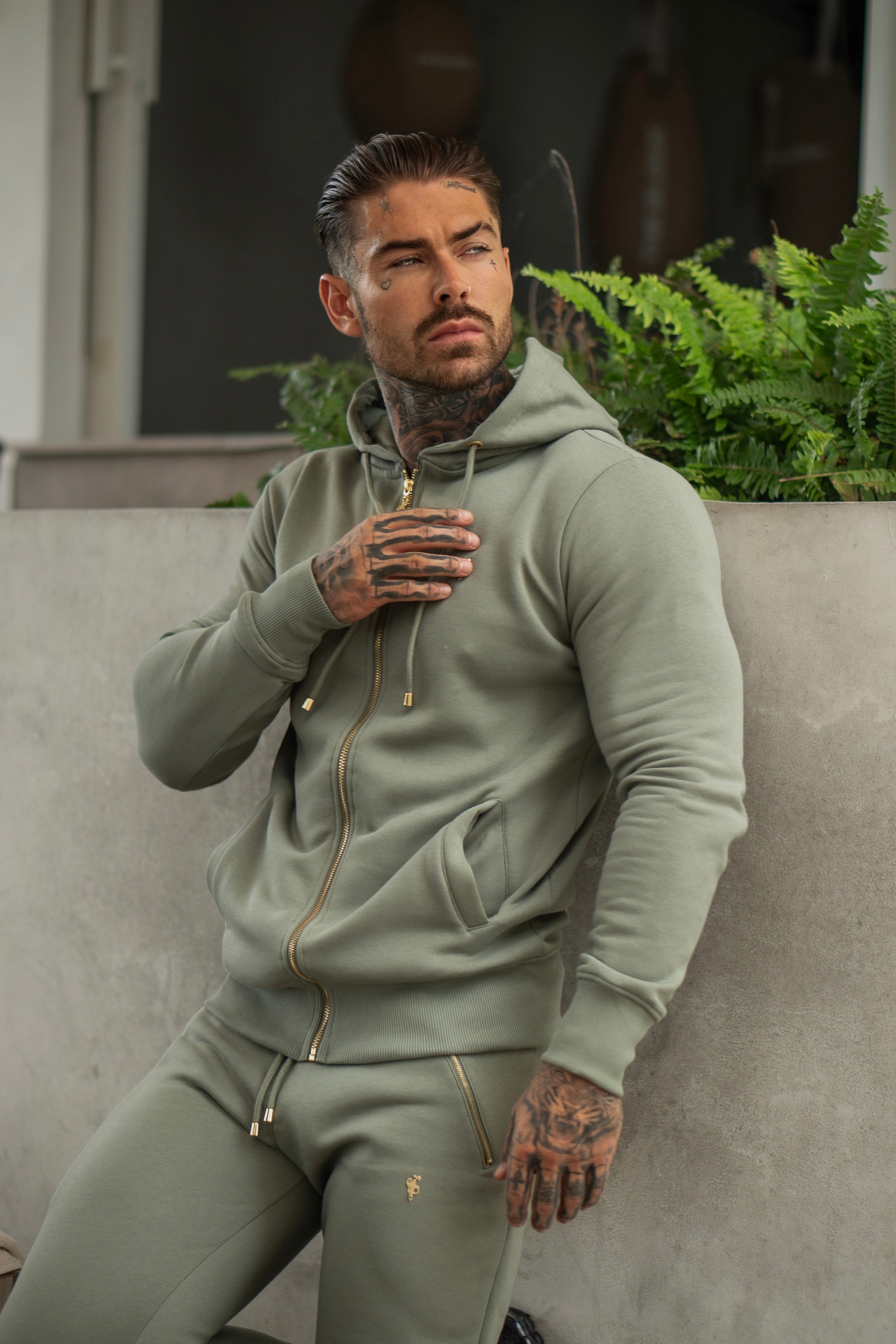 Olive / Gold Full Zip Hoodie with Pockets - FSH1252