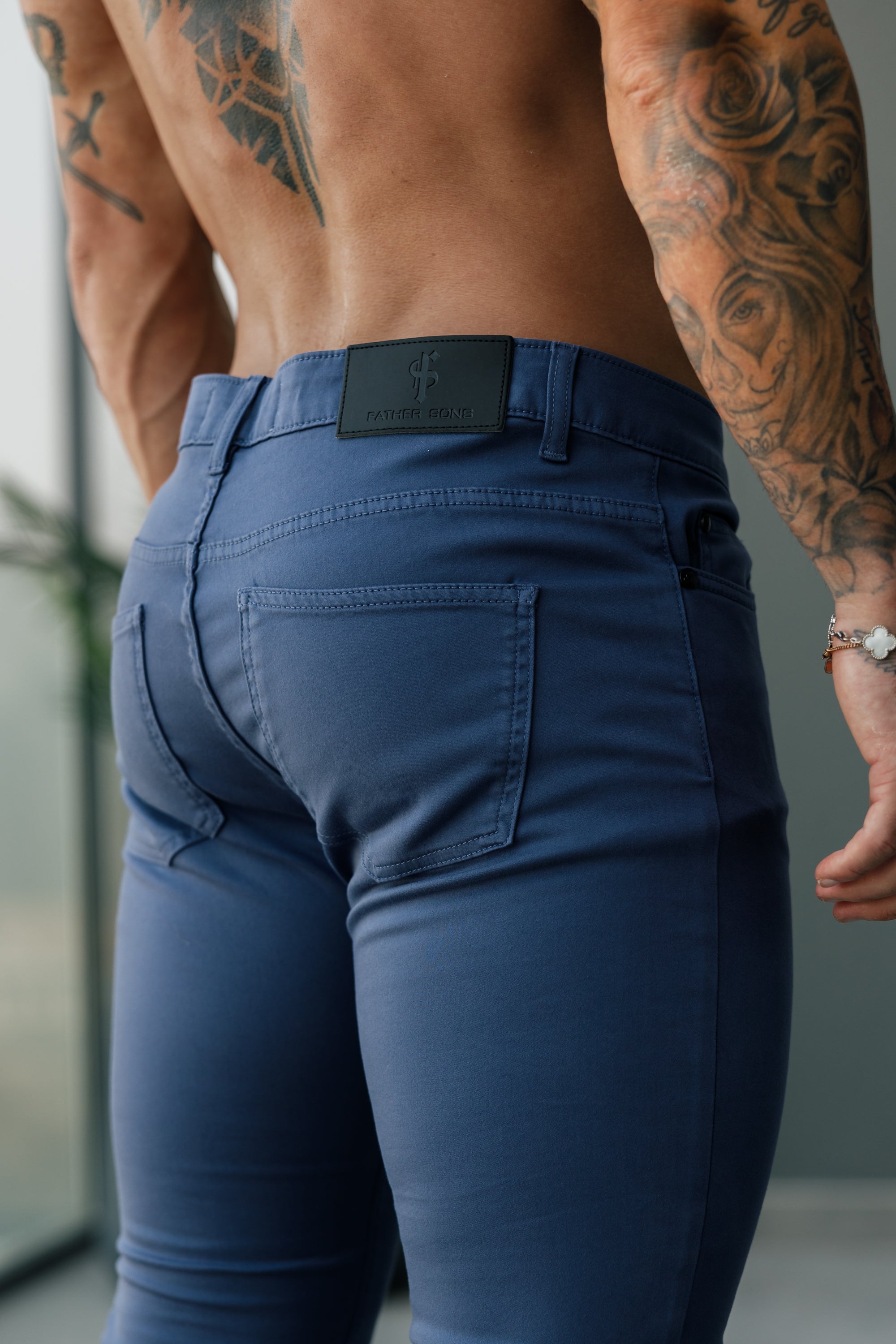 Father Sons Slim Stretch Light Navy Relaxed Sateen Pants - FSH1305