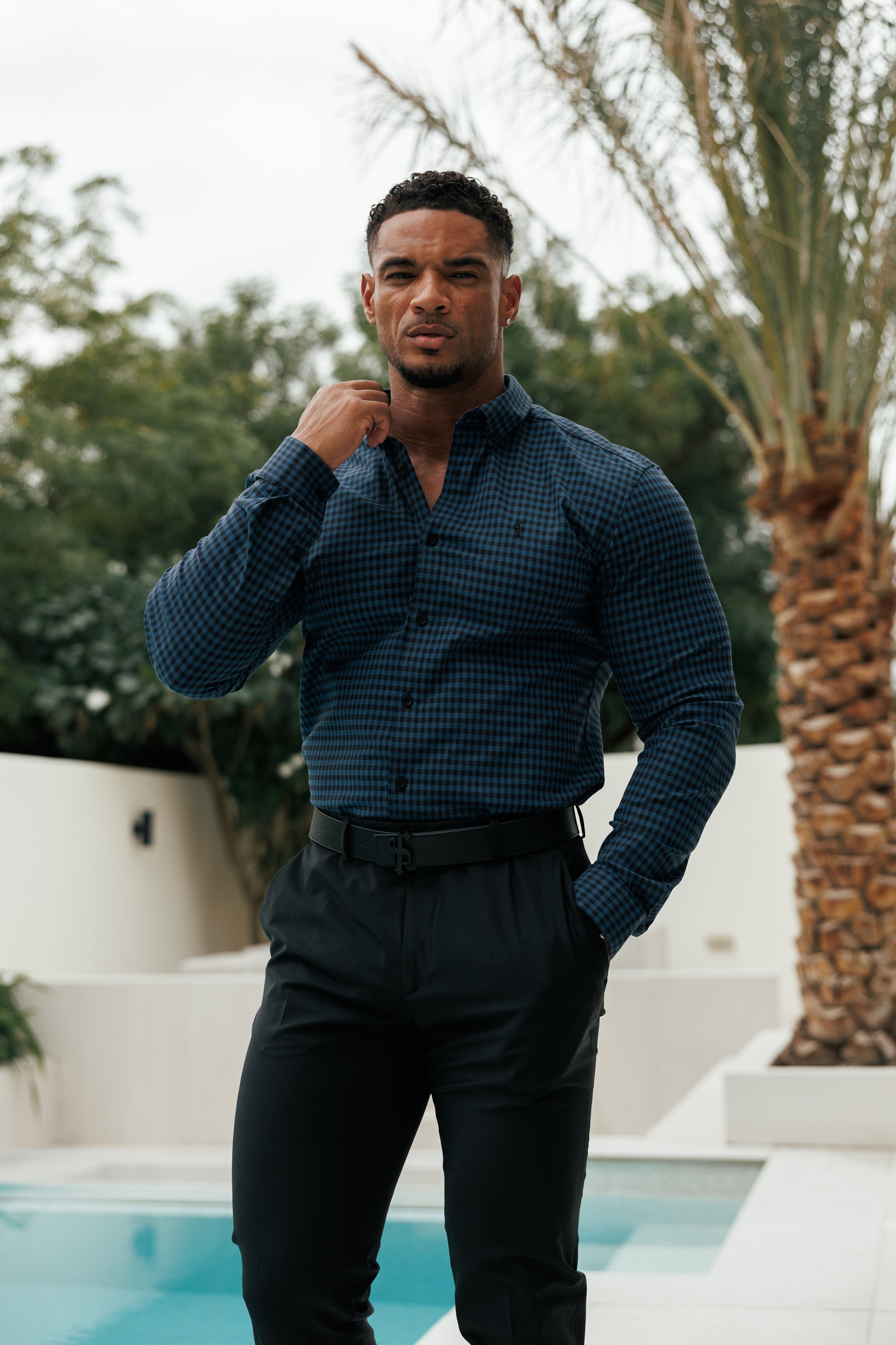 Super Slim Ultra Stretch Blue & Black Check - FS474