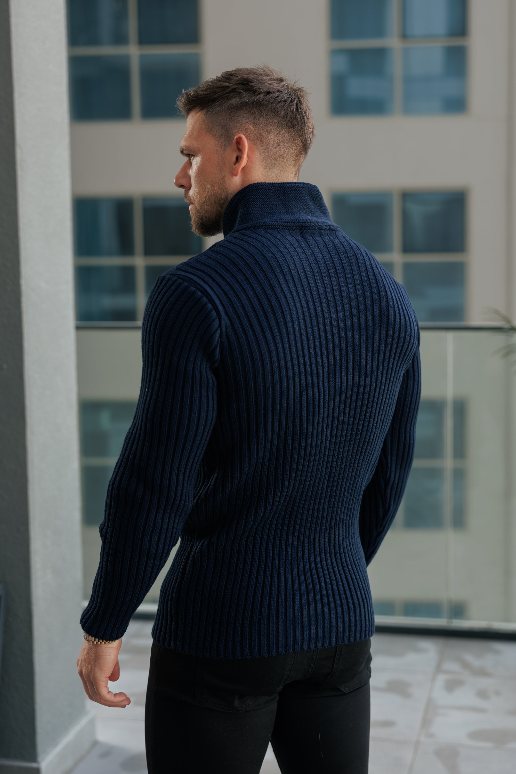 Father Sons Chunky Cable Knit Navy Sweater-  FSJ060