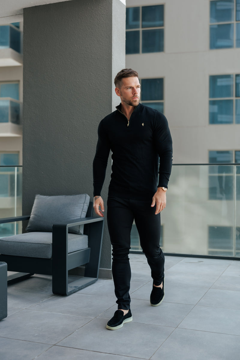 FS Black Funnel Neck Knitted Jumper With FS Branding -  FSN186