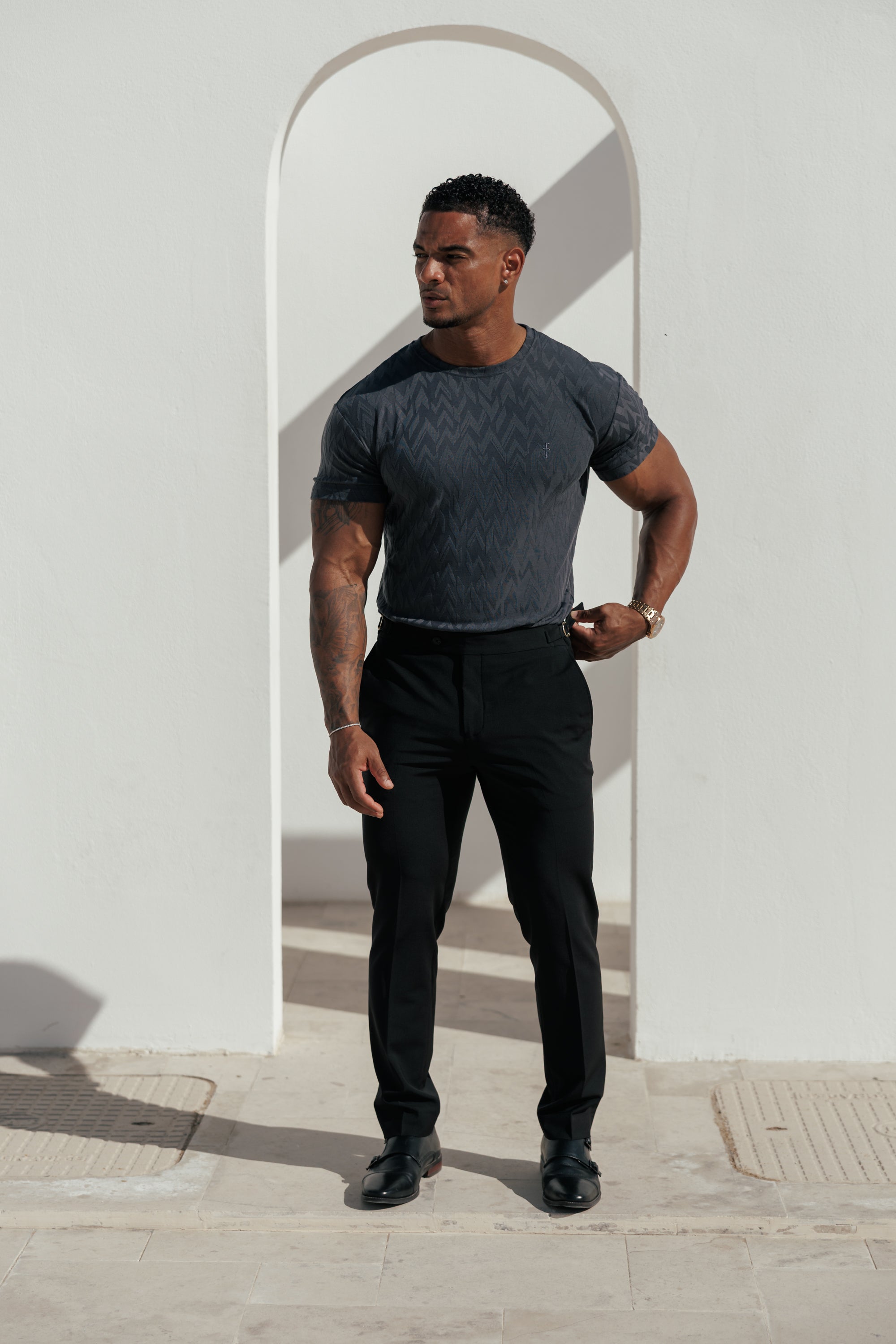 Regular Fit Jacquard Charcoal Chevron T-Shirt - FSR047