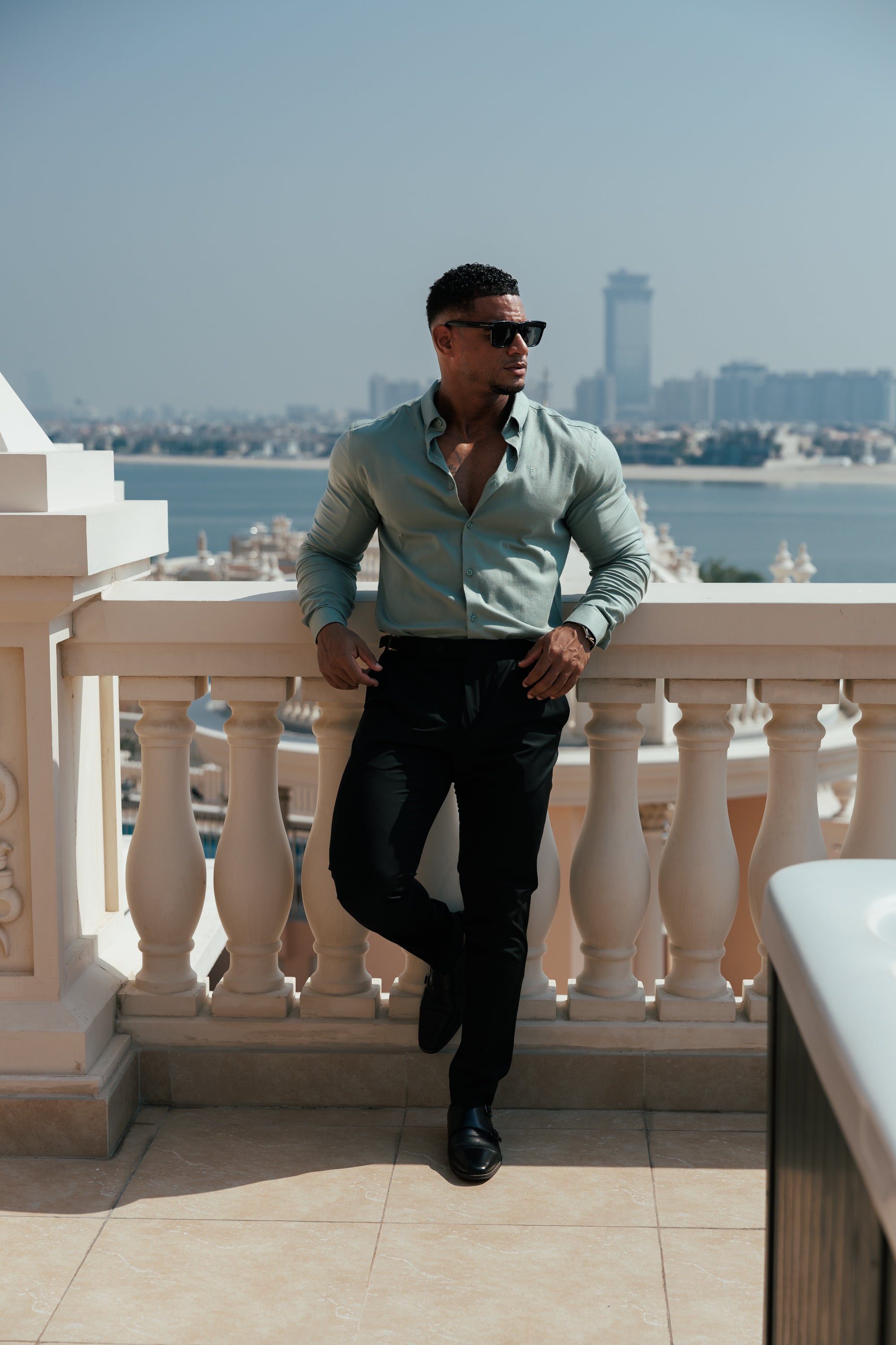 Classic Stretch Oxford Long Sleeve Smoke Green with Button Down Collar - FS1217