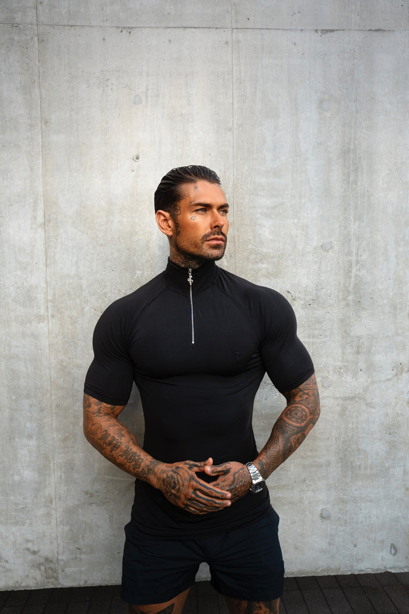 FS SS Black Half Zip Gym Top - FSH1311