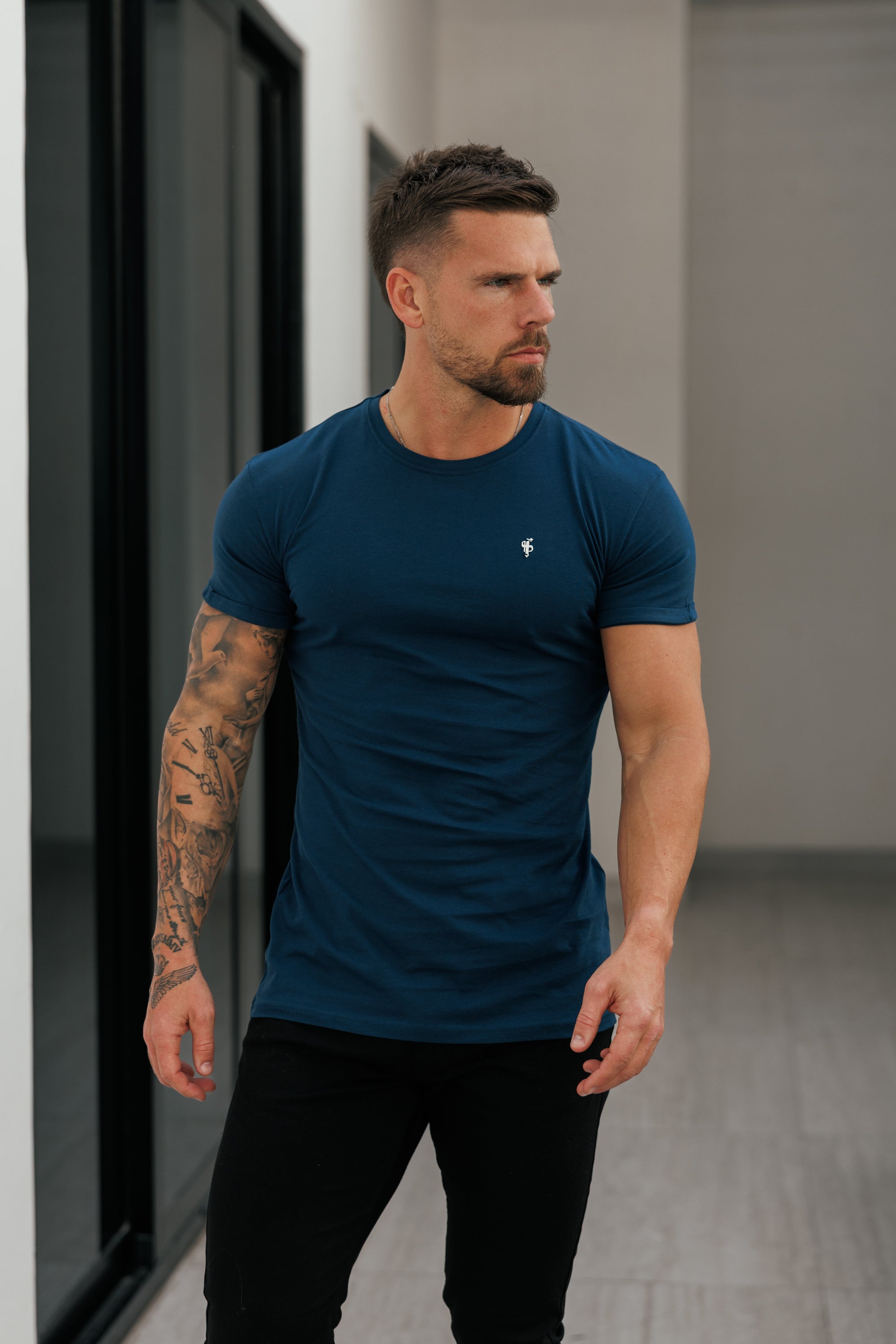 Navy / Silver Crew Tshirt with Silver Metal Emblem Decal FSH1451