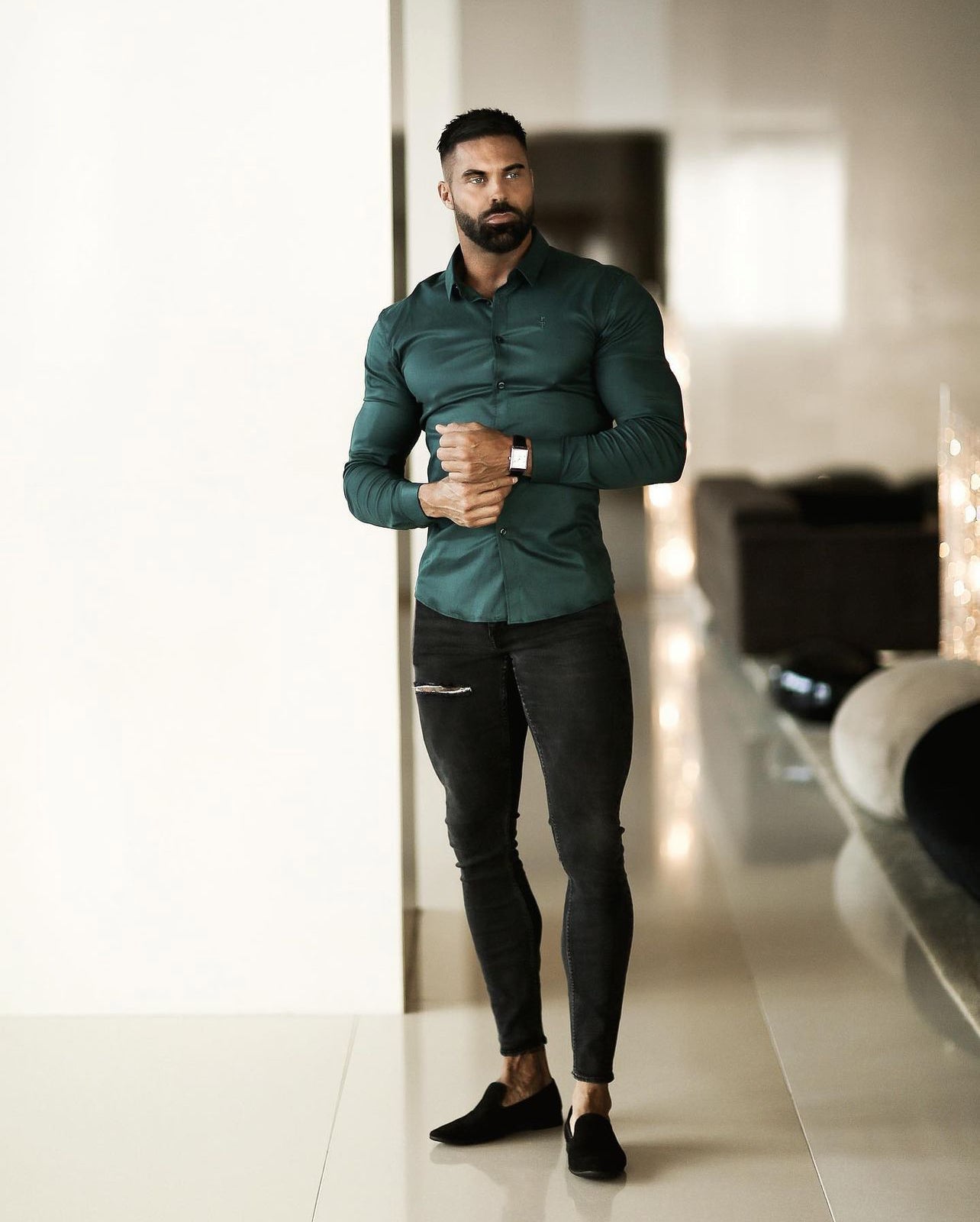 Super Slim Scuba Forest Green Long Sleeve Stretch - FS1027