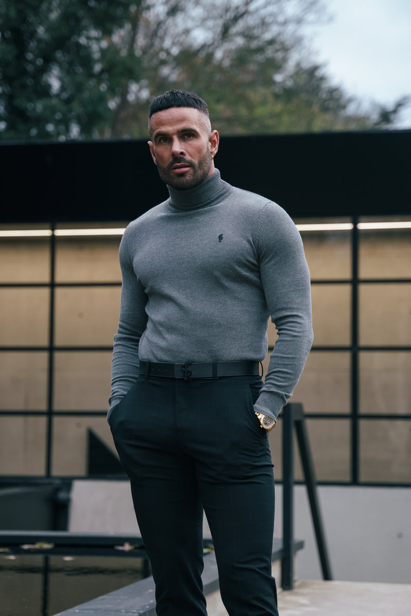 FS Charcoal Roll Neck Knitted Jumper With FS Branding -  FSN207