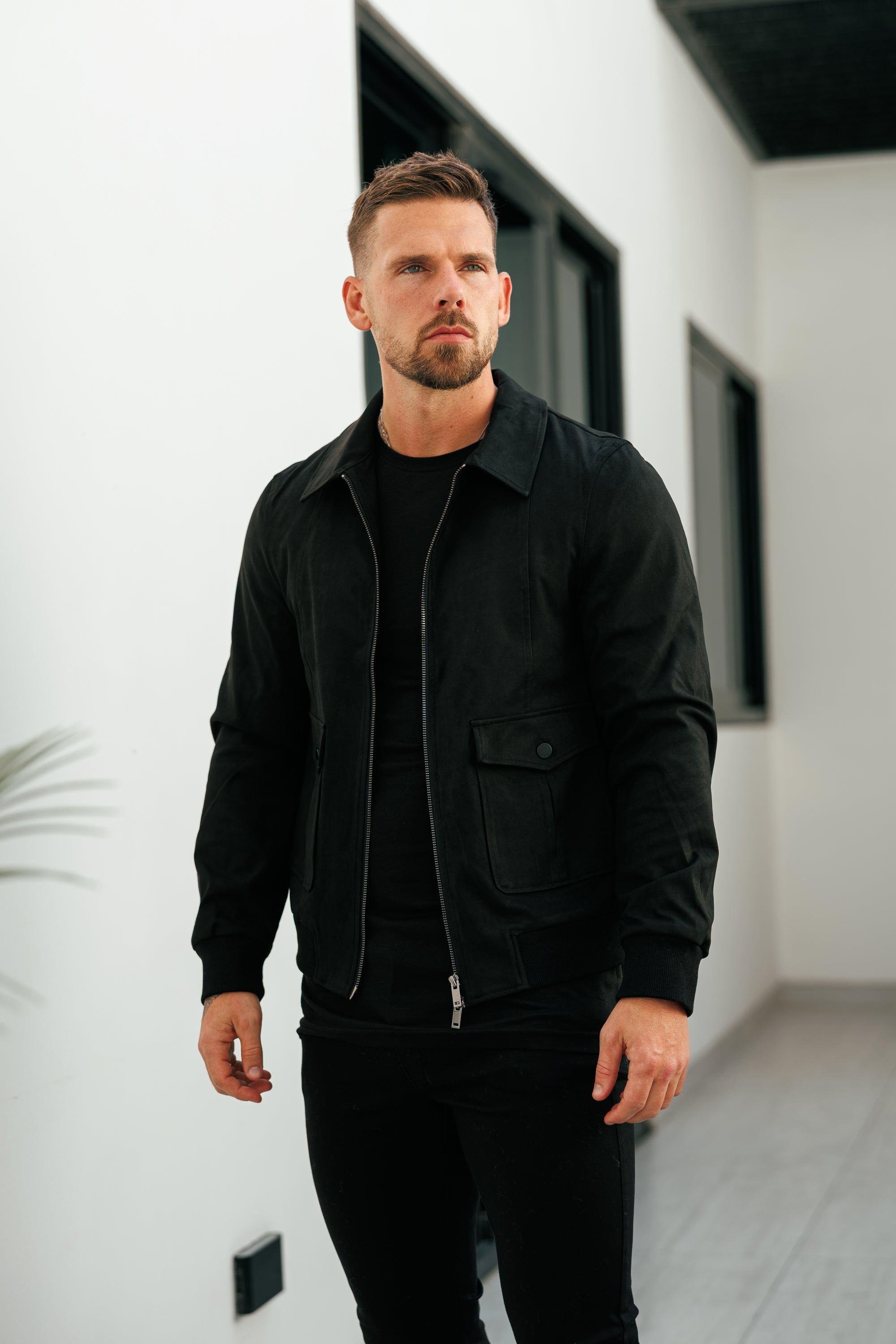 Suede Feel Black Bomber Jacket - FSN227