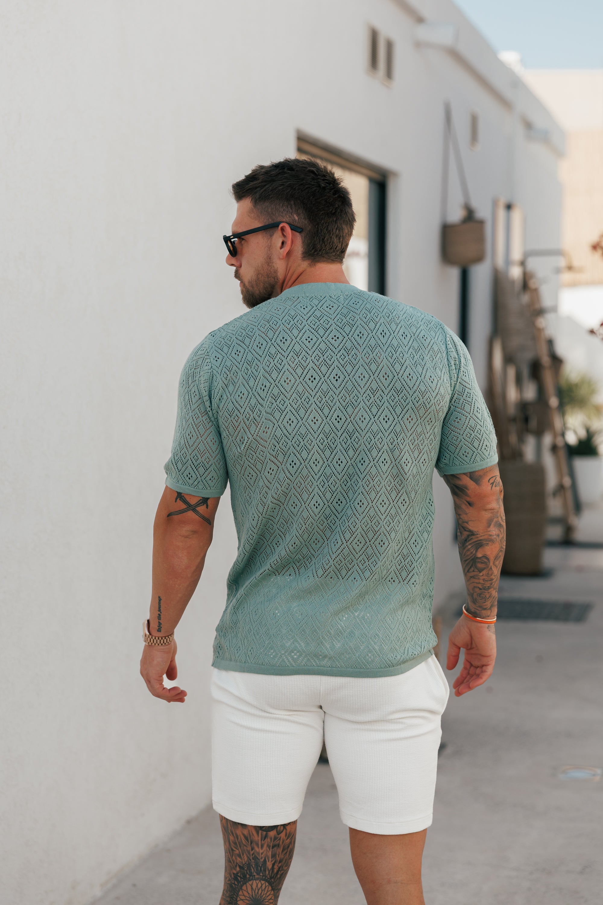 Crochet Crew T-Shirt Light Green Short Sleeve - FSJ091