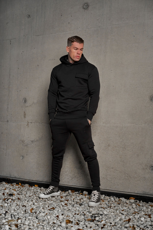 Father Sons Black Cargo Tracksuit Sweat Pants With Pockets, Cuffed Hem and FS Embroidery - FSH934