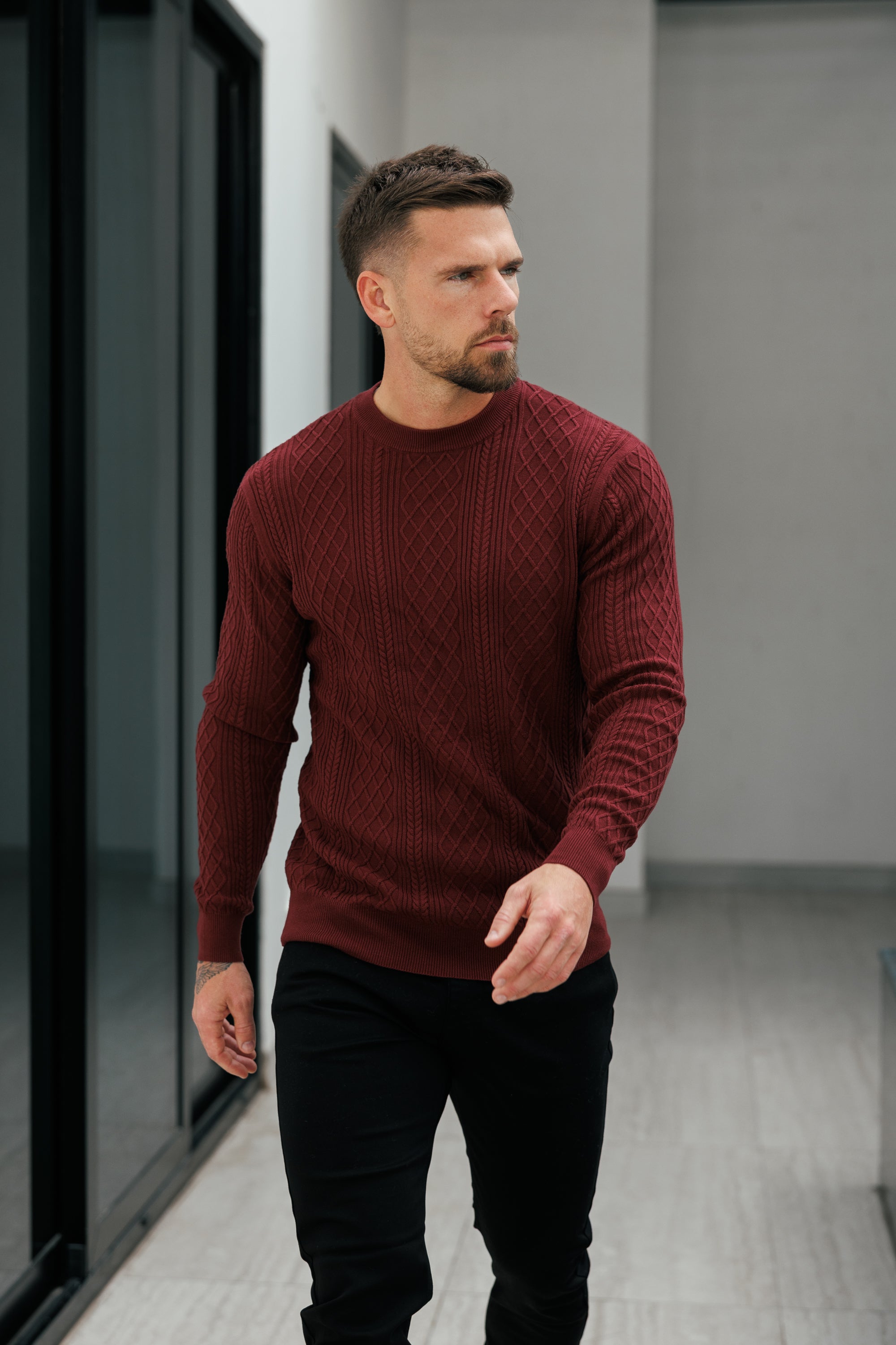 Fine Knit Diamond Burgundy Jumper Long Sleeve  -  FSA008