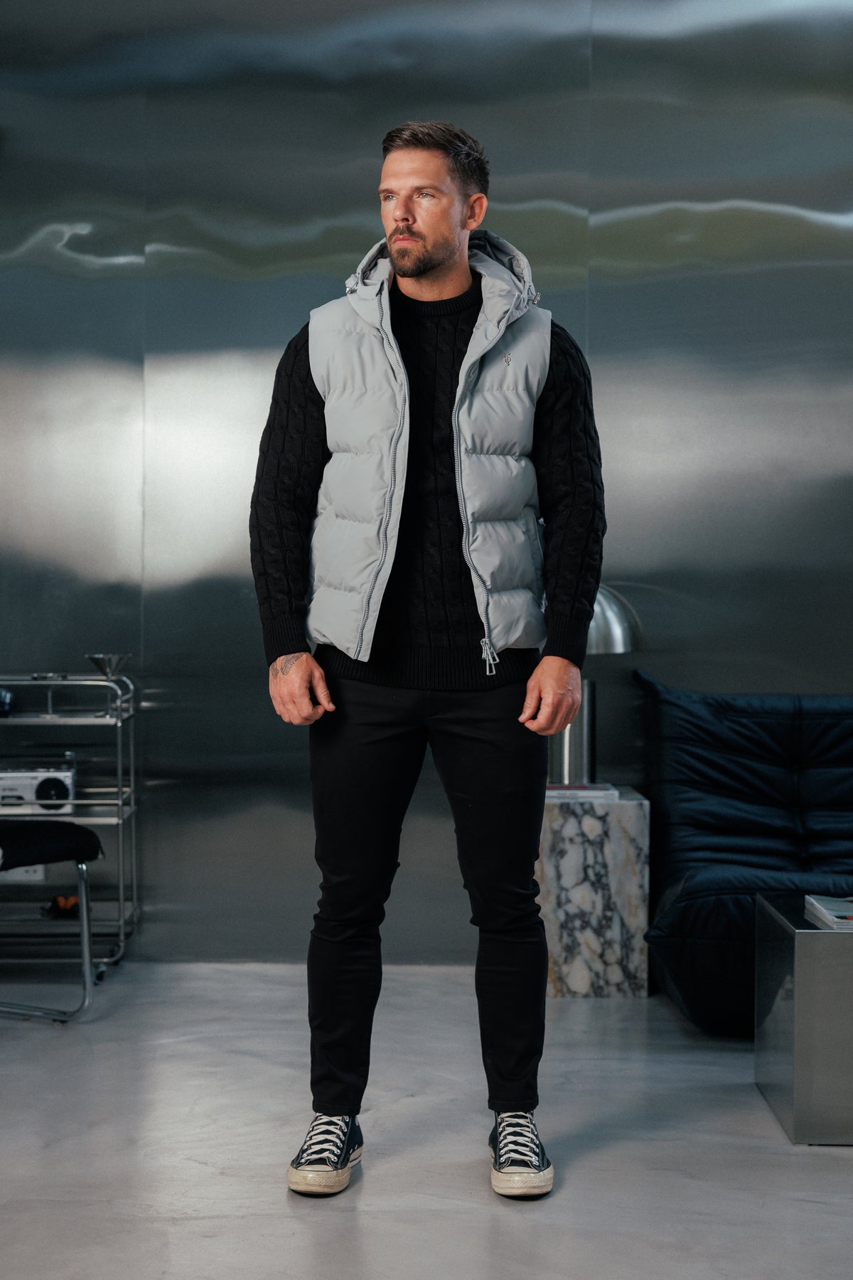 Mid Grey Padded Hooded Gilet - FSN244