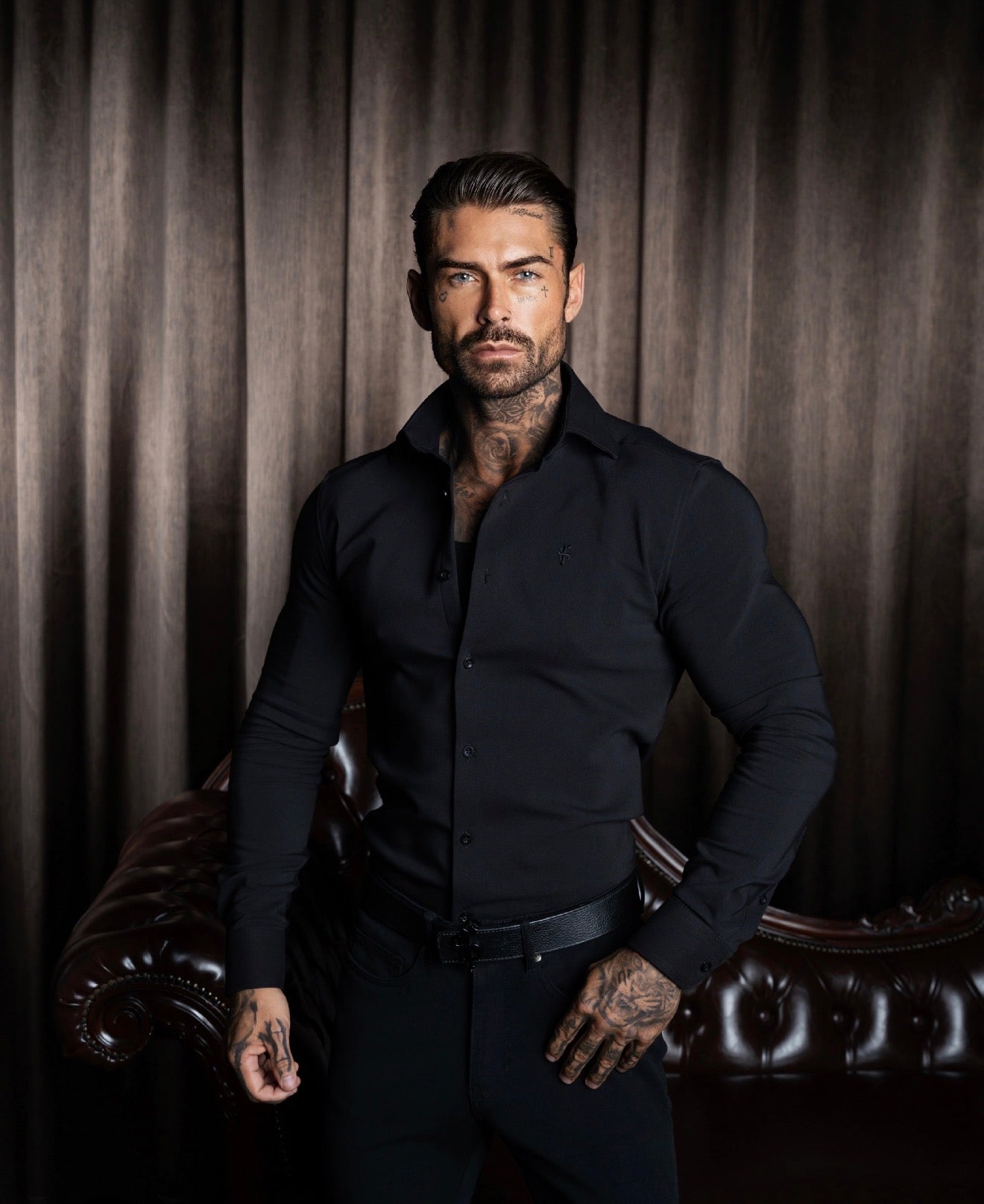 Eros Classic Fit Stretch Black Cutaway Collar Shirt  - FS1246