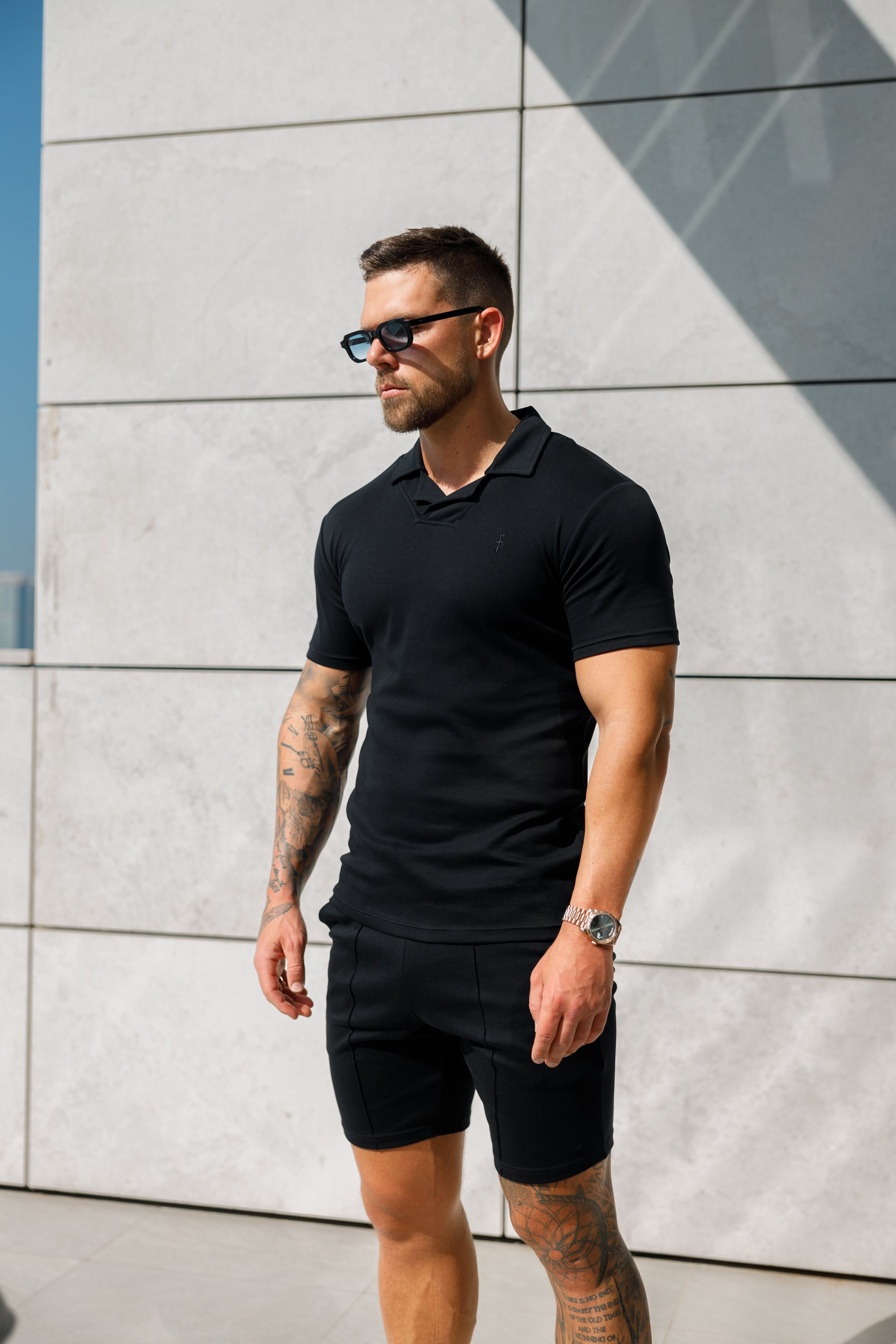 Classic Black Polo Shirt With Revere Collar - FSH1060