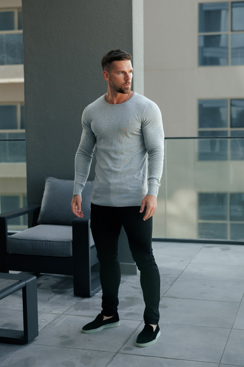 FS Light Grey Crew Neck Knitted Jumper With FS Branding -  FSN199