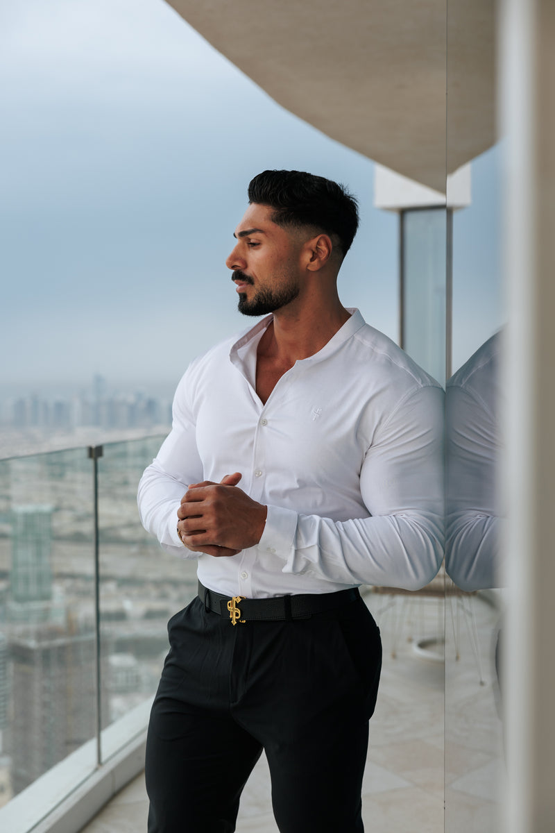 Father Sons Super Slim Stretch Classic Oxford White Grandad Collar - FS732