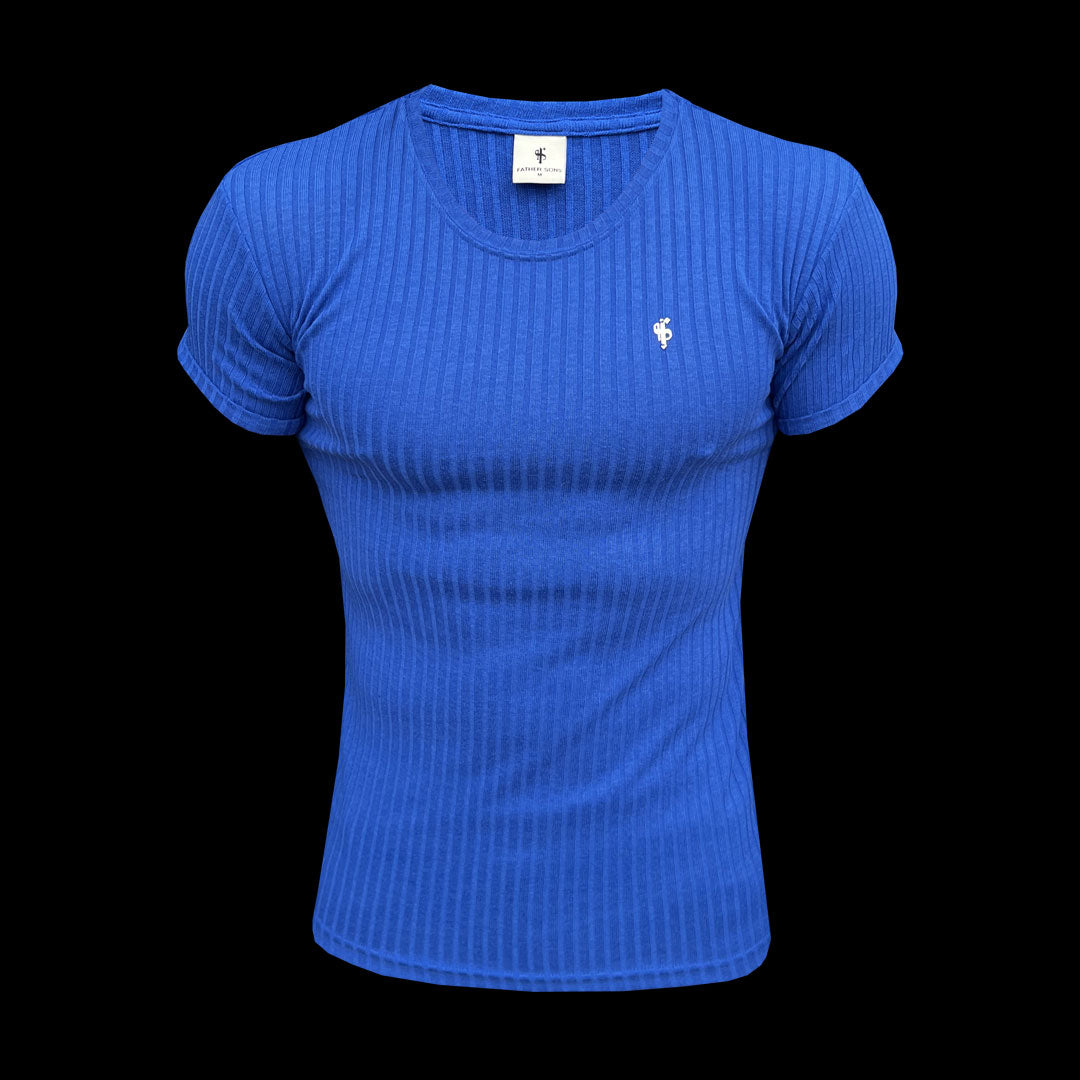 Classic Royal Blue / Silver Ribbed Knit Super Slim Short Sleeve Crew - FSH1091