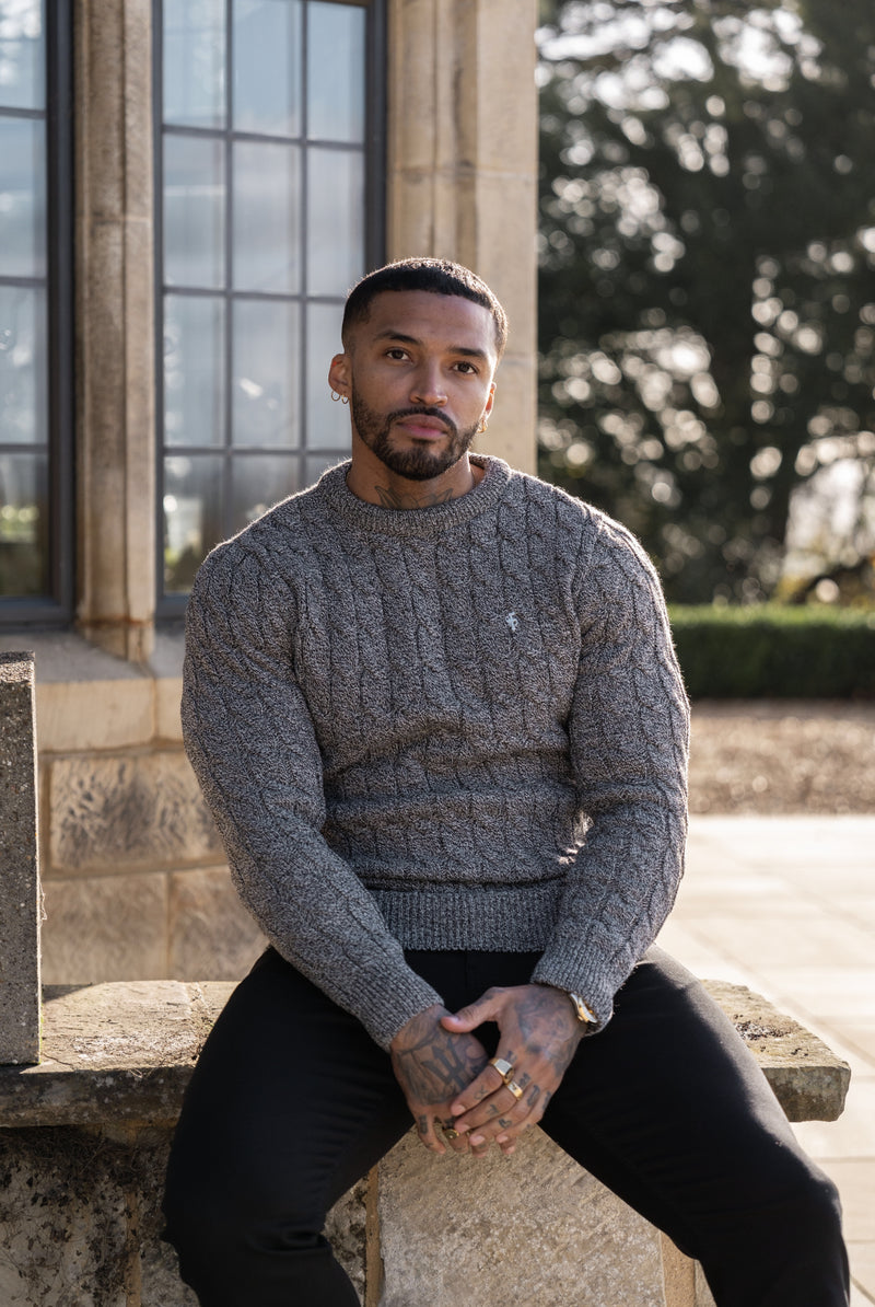 Father Sons Link Weave Knit Black/ White Two Tone Crew Neck Jumper - FSJ132