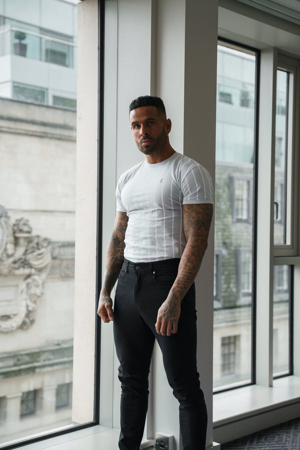 Father Sons Printed Light Grey / White Stripe Fitted T Shirt - FSH1172