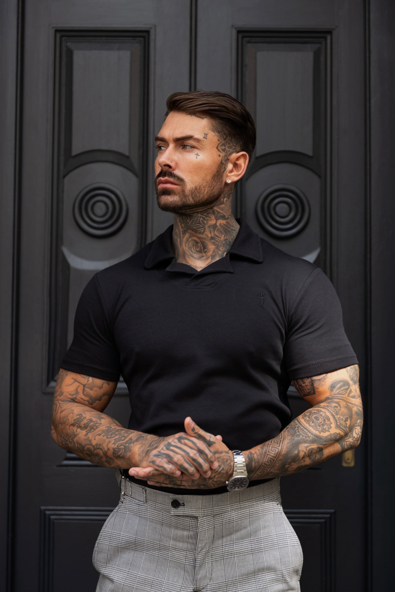 Classic Black Polo Shirt With Revere Collar - FSH1060