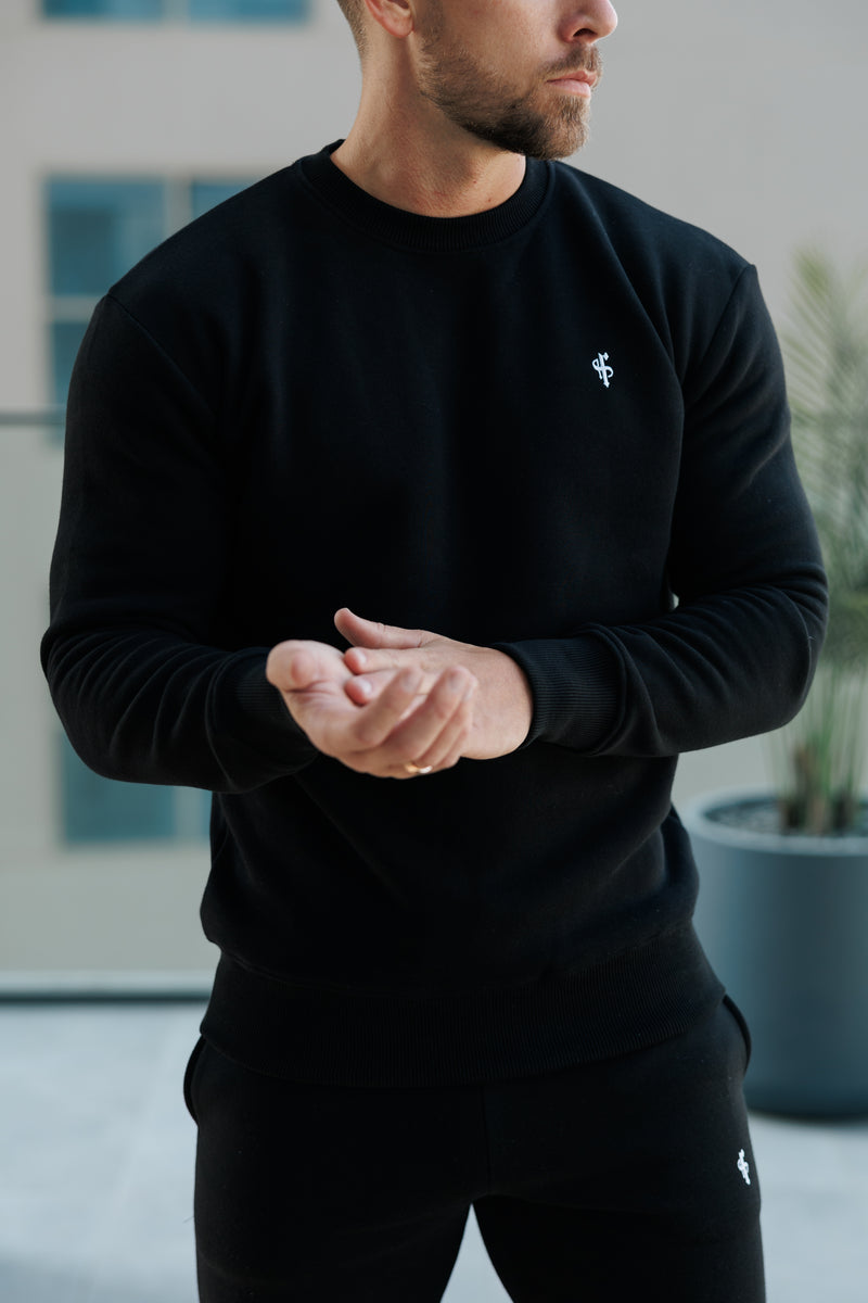 FS Plain Black Crew Sweater With FS Branding - FSH1183