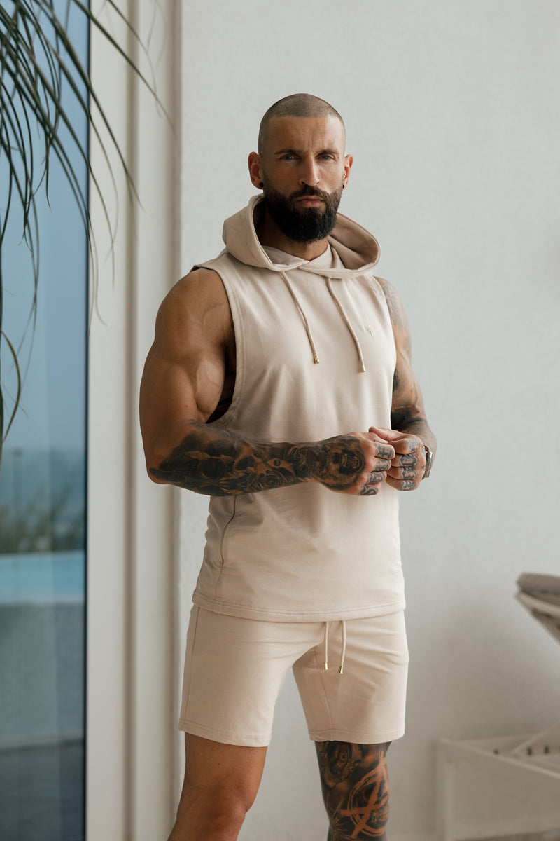 Father Sons Sleeveless Beige Gym Hoodie - FSH896