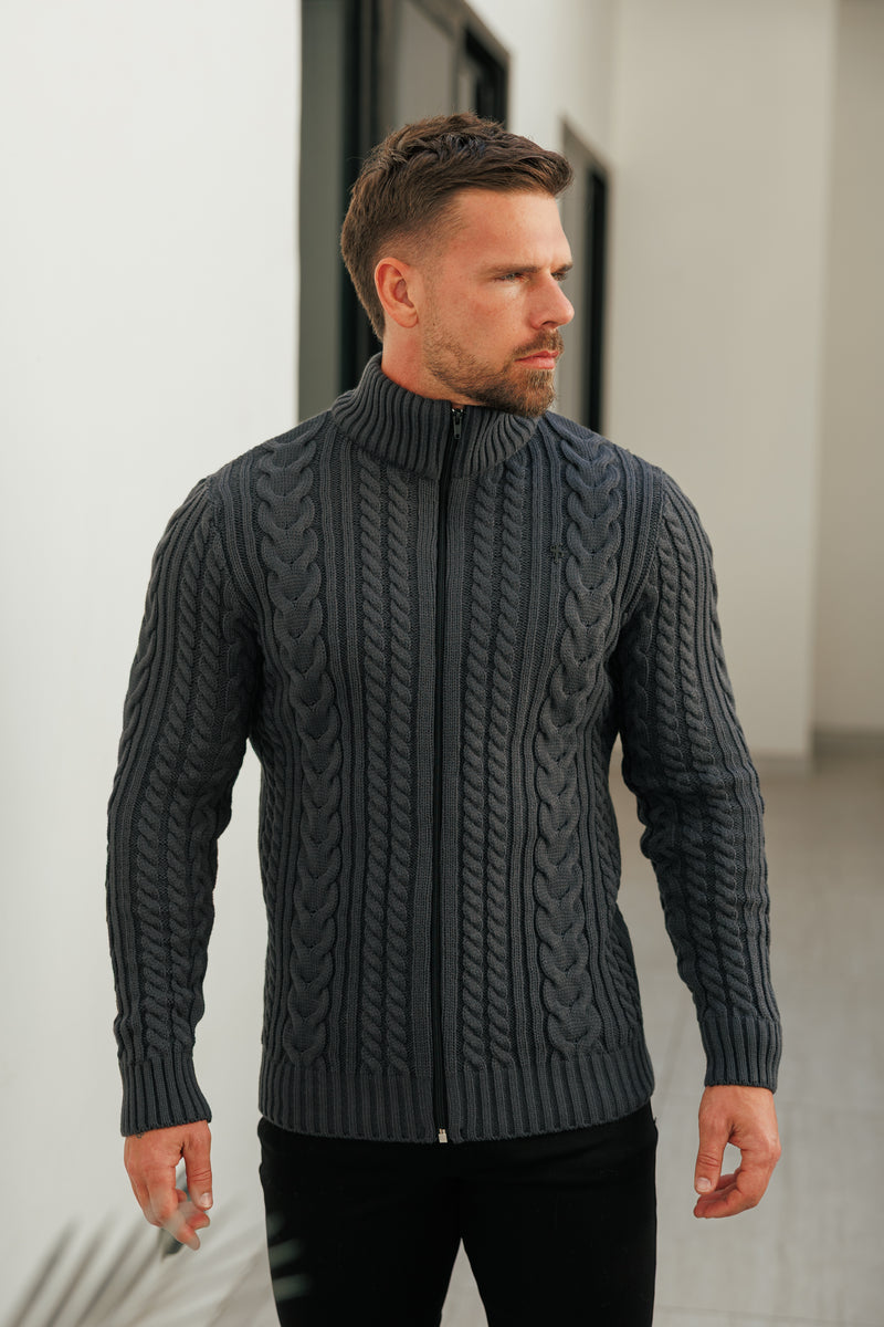 Father Sons Funnel Neck Full Zip Cardigan Gunpowder -  FSJ147 (PRE ORDER 21ST DECEMBER)