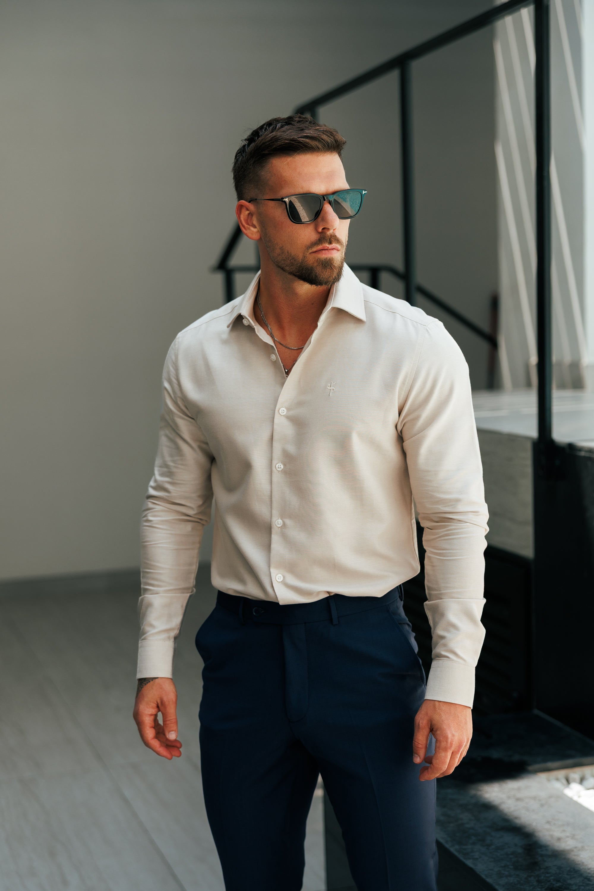 Classic Oxford Touch Long Sleeve Beige with Cutaway Collar - FS1175