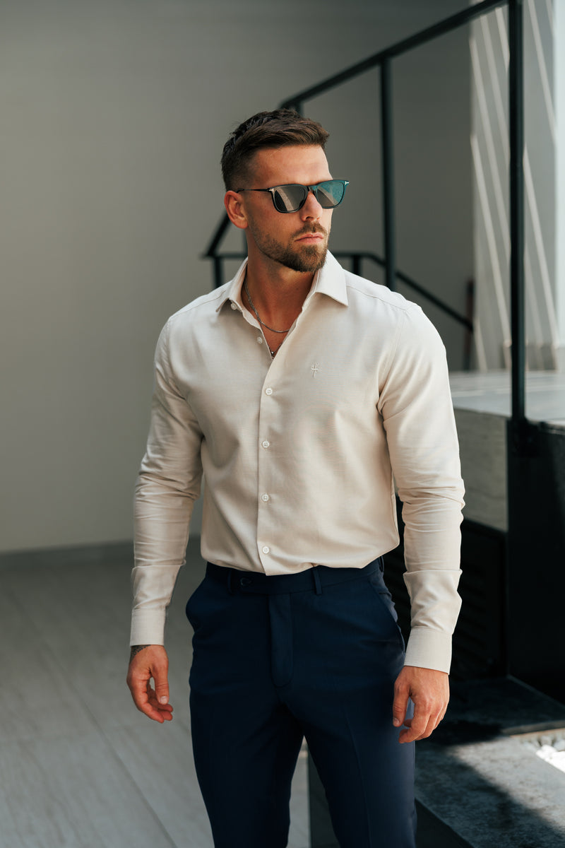 Father Sons Classic Oxford Touch Long Sleeve Beige with Cutaway Collar - FS1175