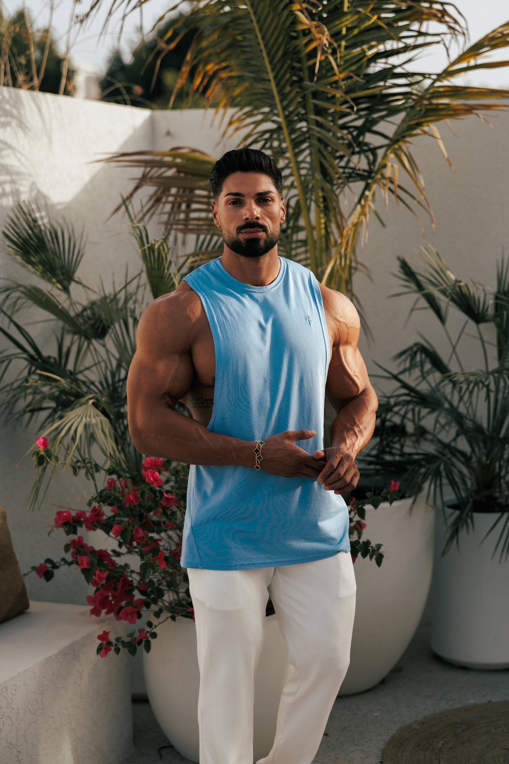Classic Bamboo Dropped Armhole Light Blue Vest - FSH787
