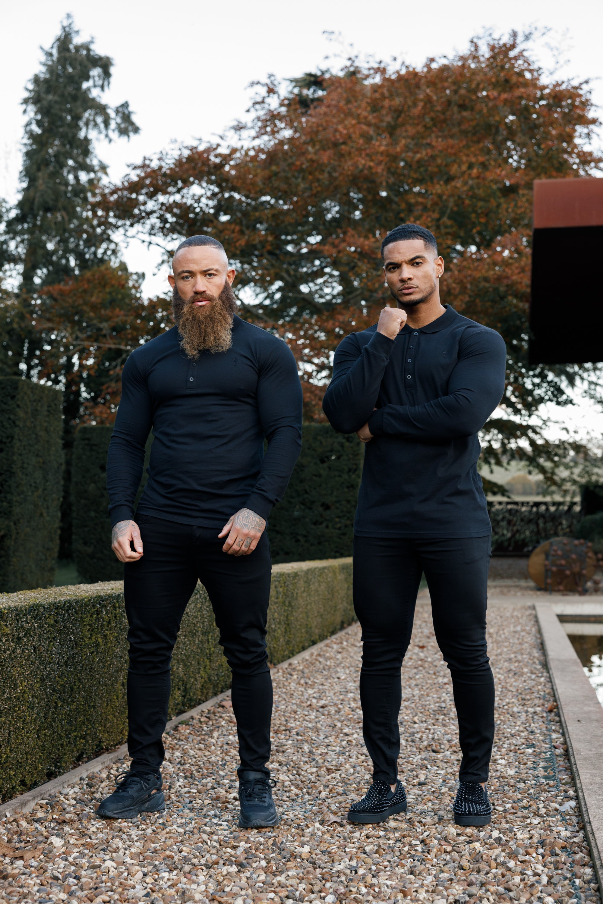 Classic Black Tonal  Polo Long Sleeve Shirt - FSH857