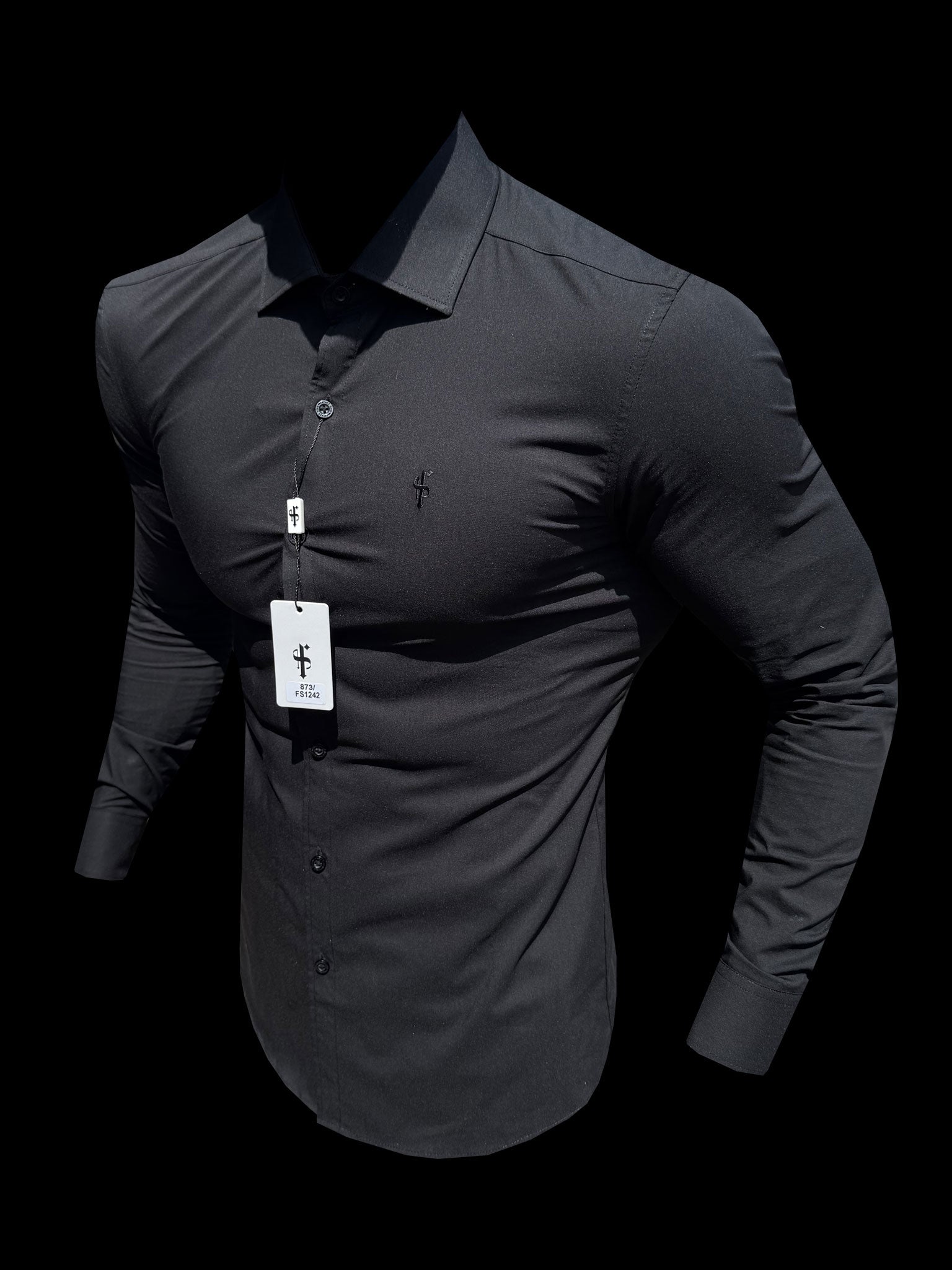 Ares Muscle Fit Advanced Stretch Black Cutaway Collar Shirt  - FS1242