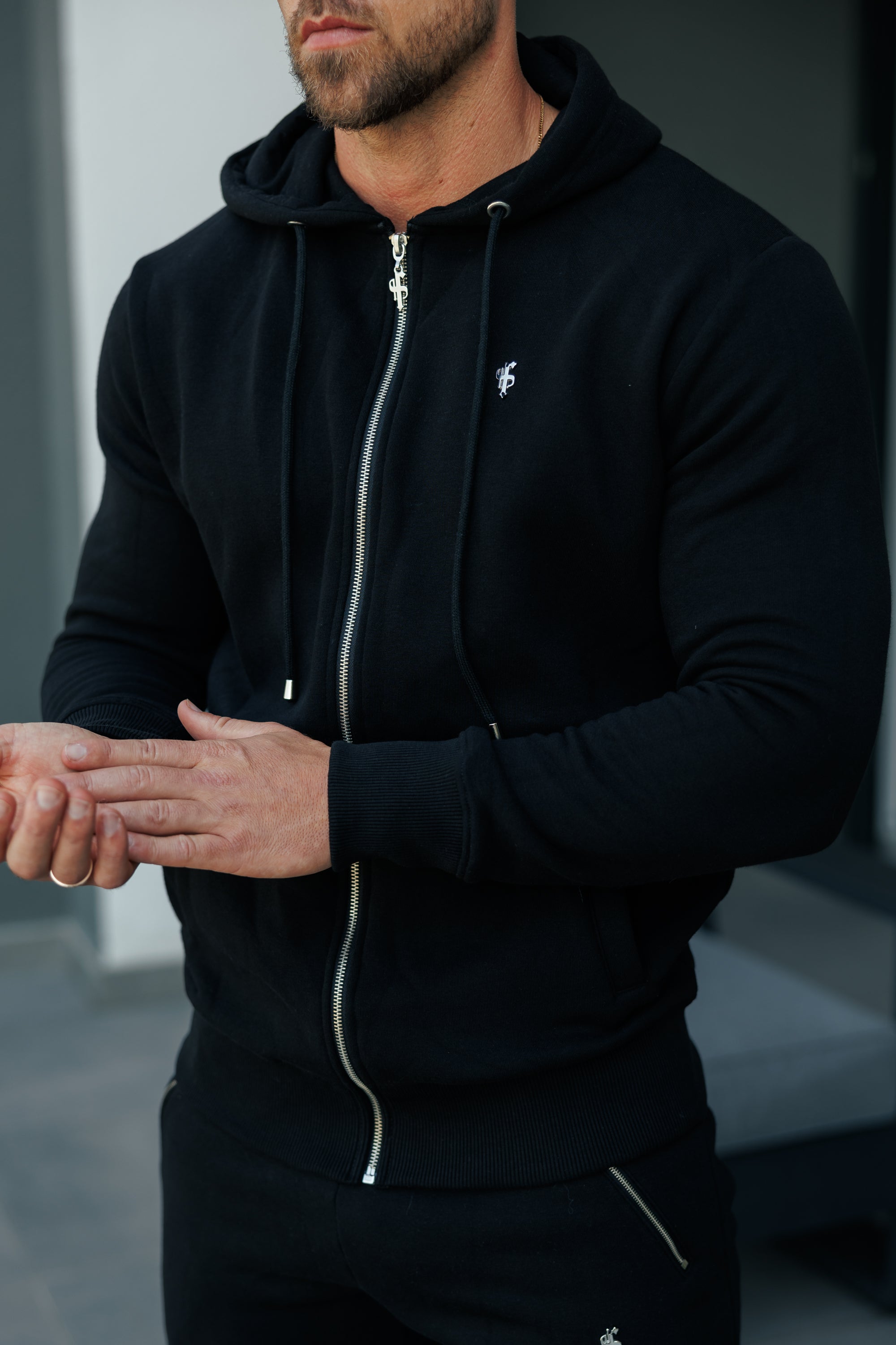 Black / Silver Full Zip Hoodie with Pockets - FSH1247