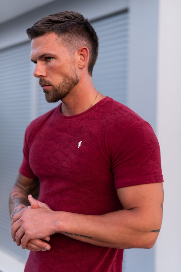 Father Sons Burgundy / Gold Towelling Crew T Shirt - FSH1349