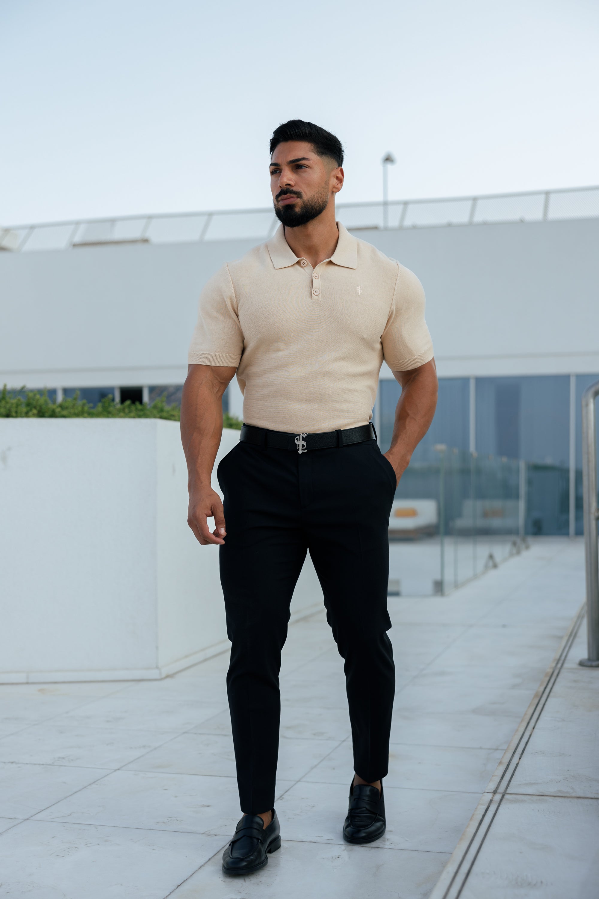 Classic Plain Beige Knitted Polo Short Sleeve - FSN111