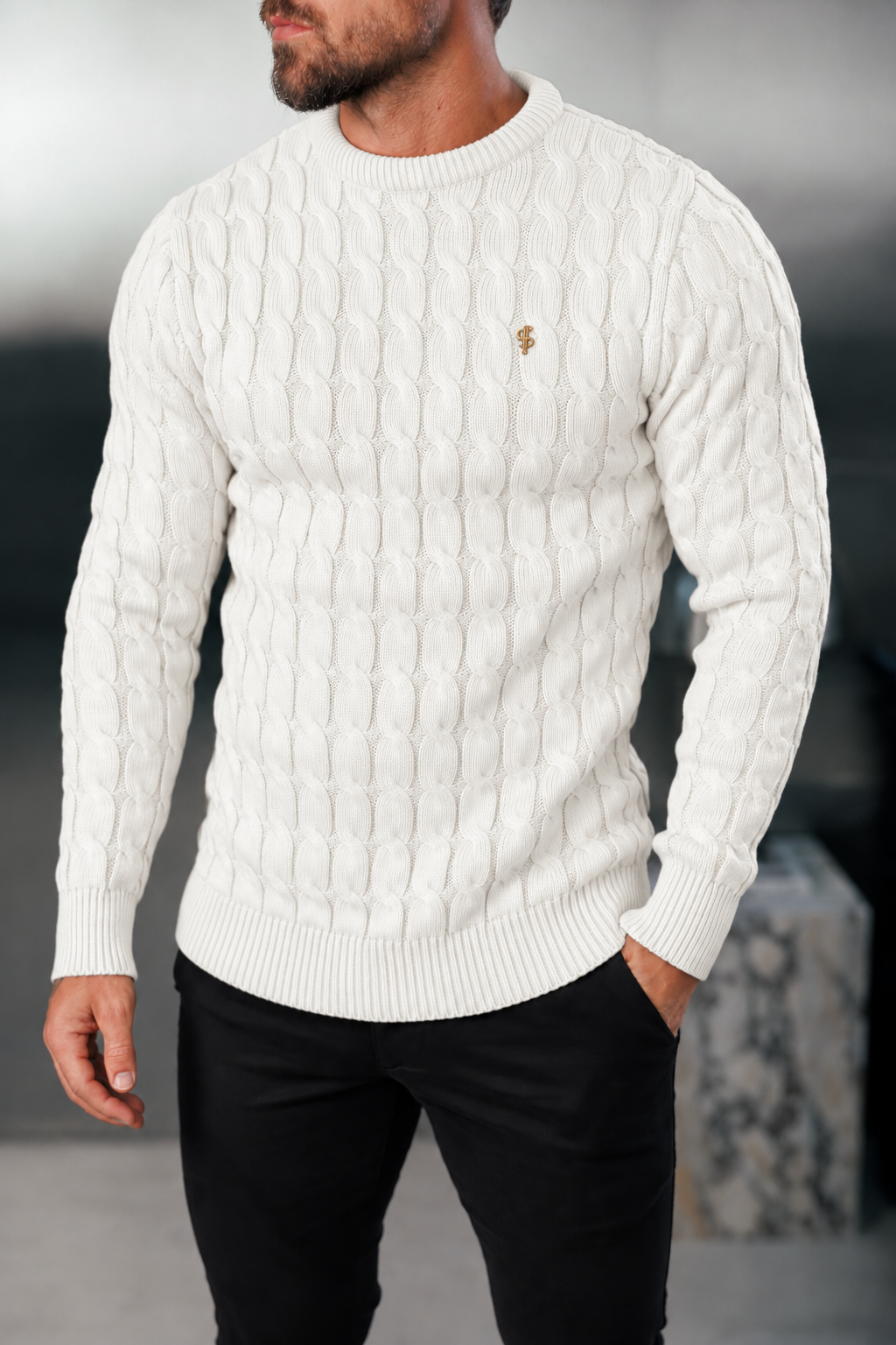 Chunky Cable Weave Knit Cream Jumper - FSA056