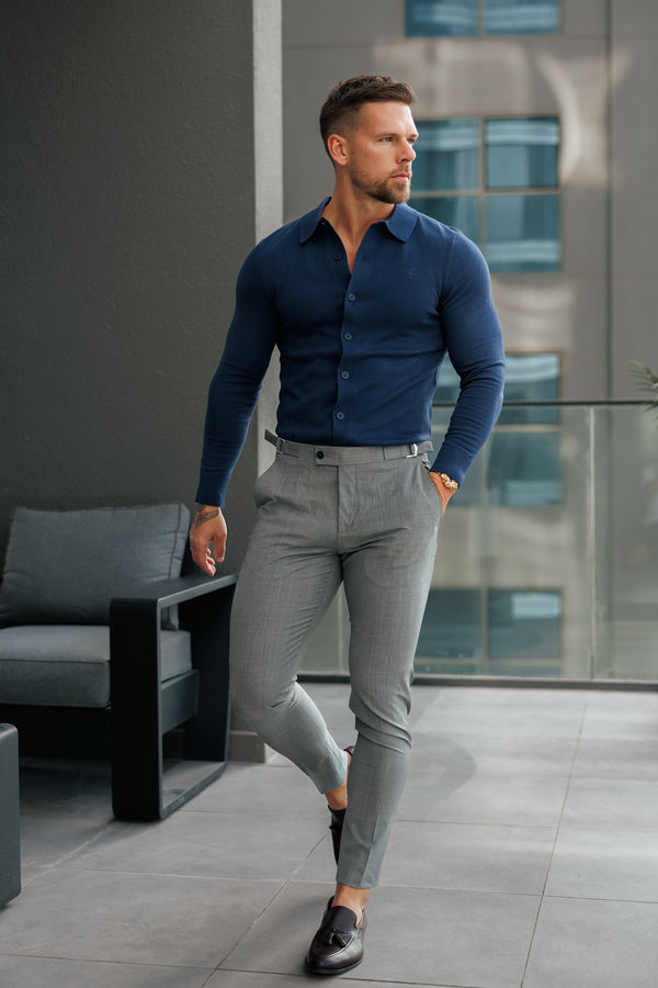 Father Sons Slim Formal Grey Marl Stretch Pants with Side Adjusters - FST021 