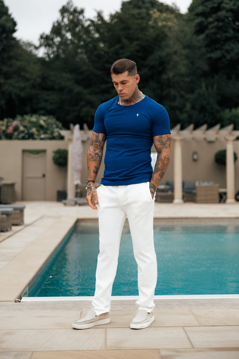 Father Sons Classic New Navy / Gold Ribbed Knit Super Slim Short Sleeve Crew - FSH1383