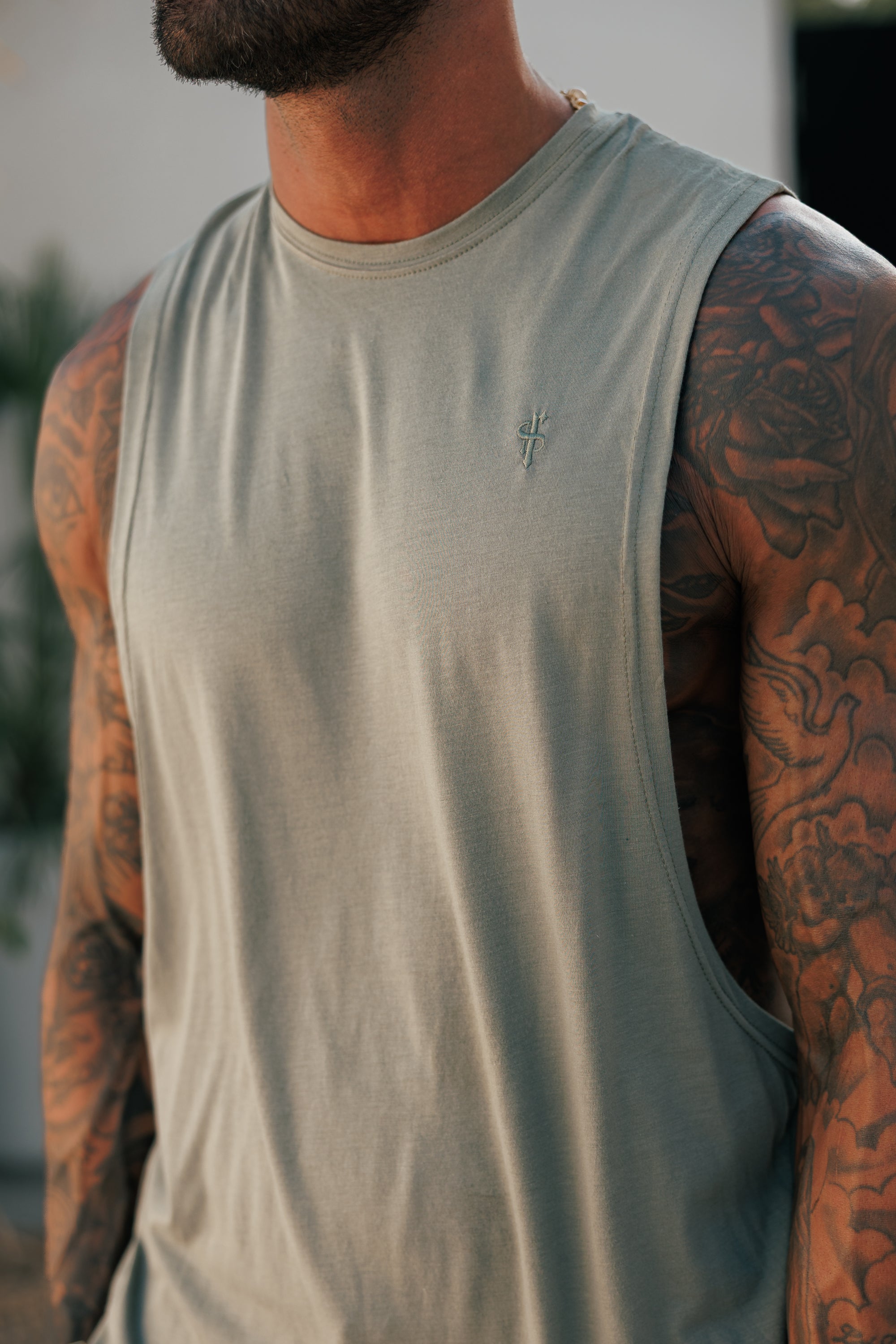 Classic Bamboo Dropped Armhole Olive Vest - FSH1341 (PRE ORDER 11TH JUNE)