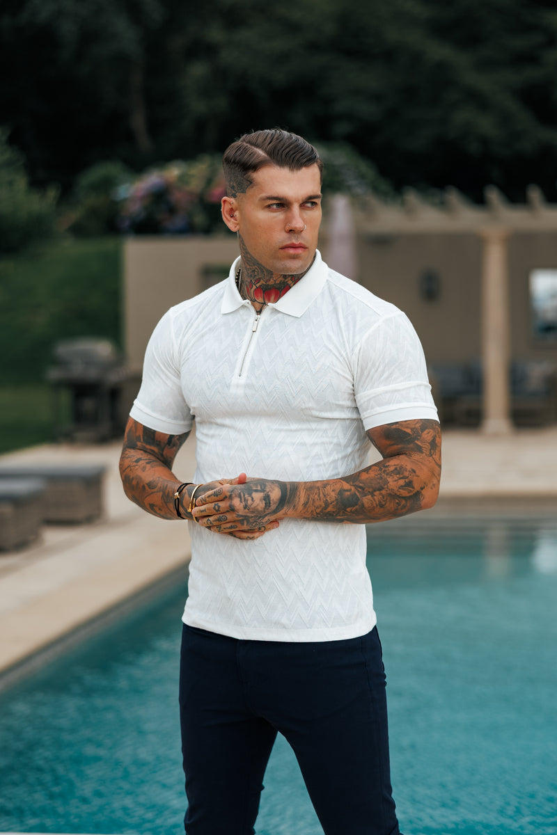 Father Sons Classic Jacquard White Chevron Zipped Polo - FSR020