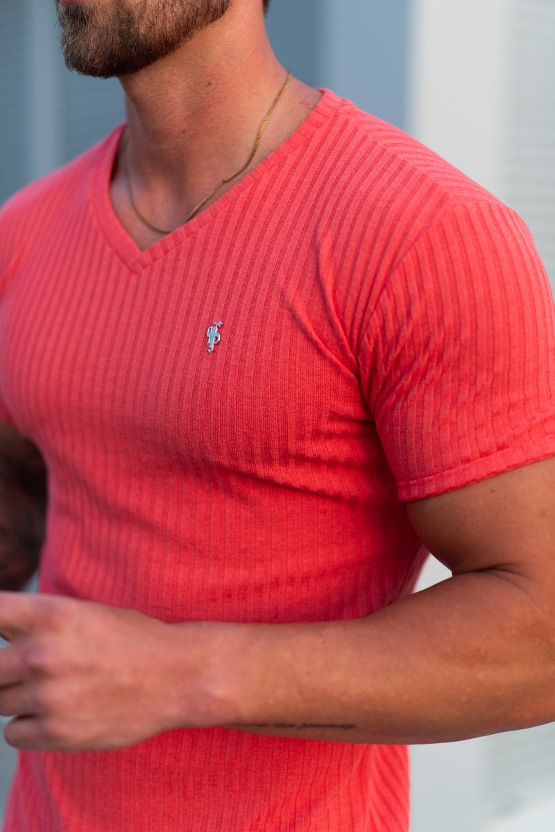 Father Sons Super Slim Coral / Silver V Neck Ribbed Crew - FSH1365